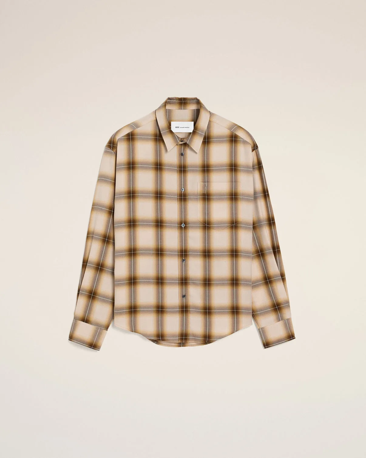 Boxy Beige Checkered Shirt In Canvas