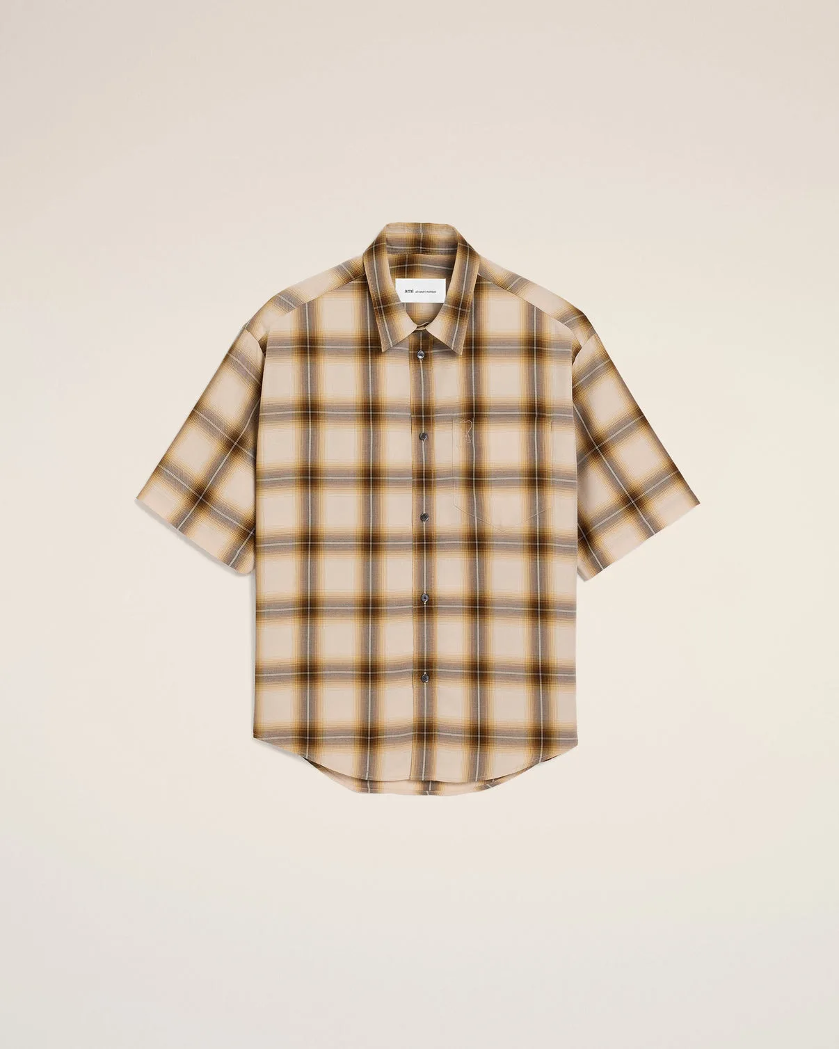 Boxy Beige Checkered Shirt In Canvas