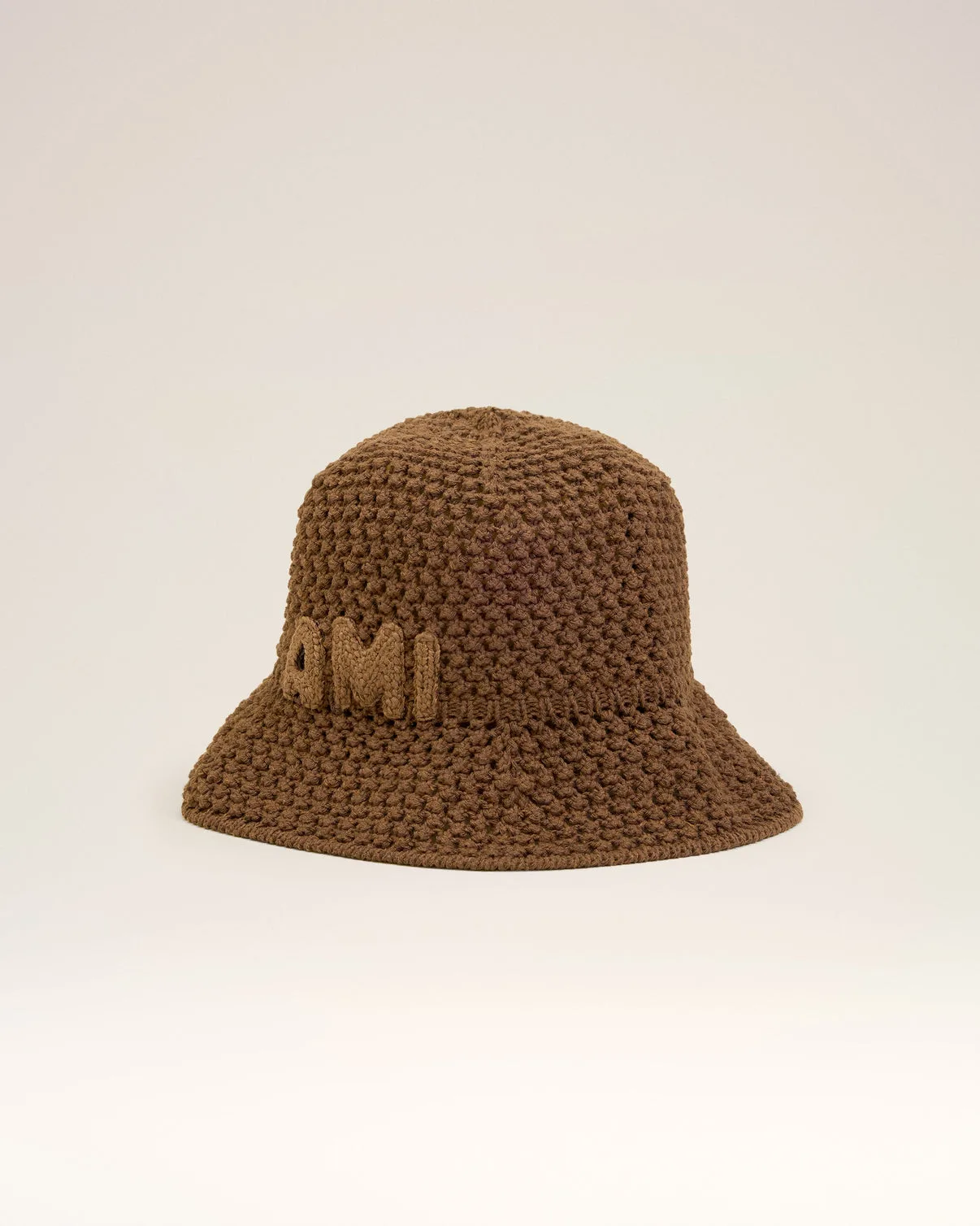 Brown Cotton Knitted Patch Bucket Hat