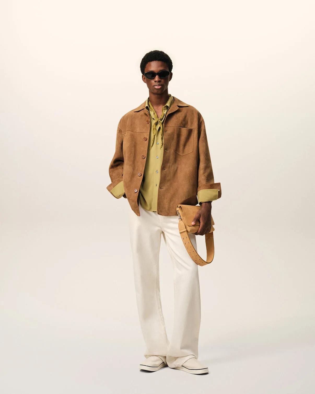 Brown Goat Leather Buttoned Overshirt