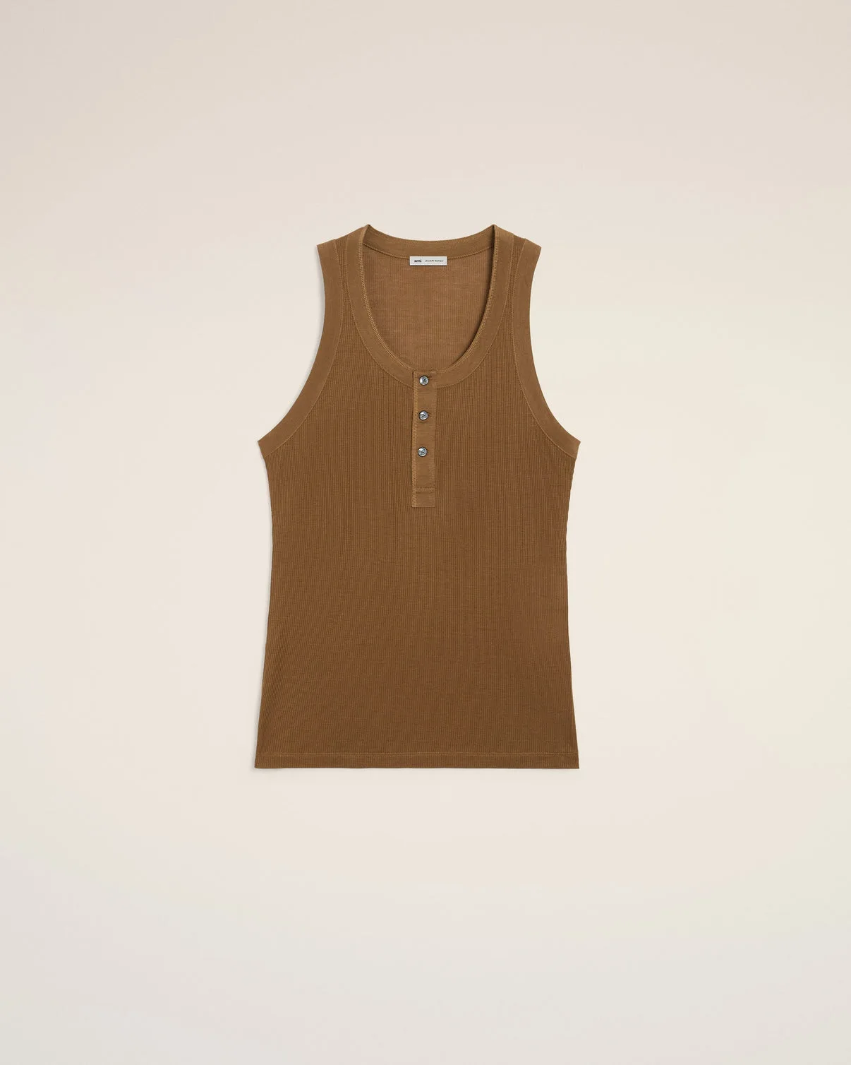 Brown Jersey Buttoned Placket Tanktop