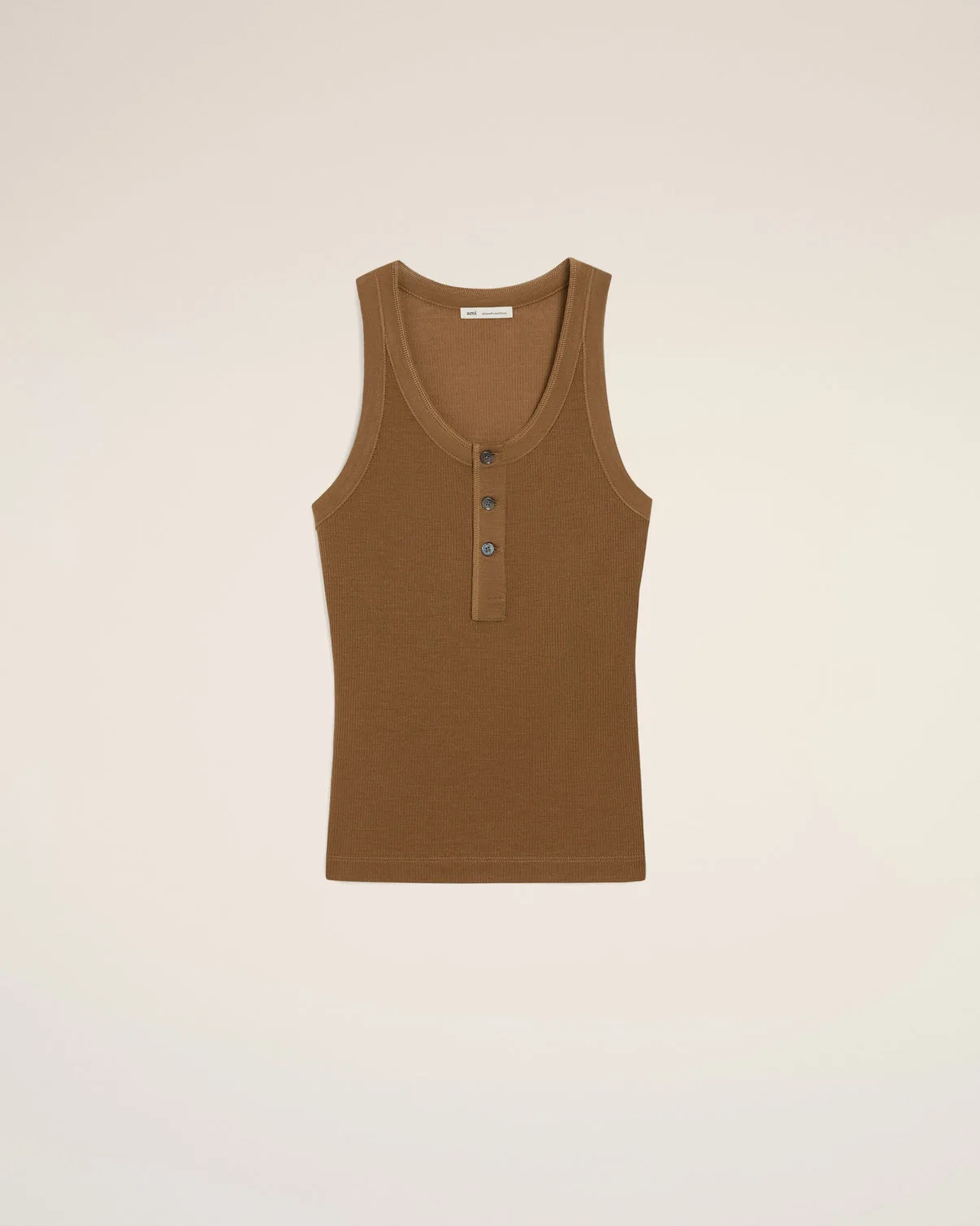 Brown Jersey Tanktop With Buttoned Placket
