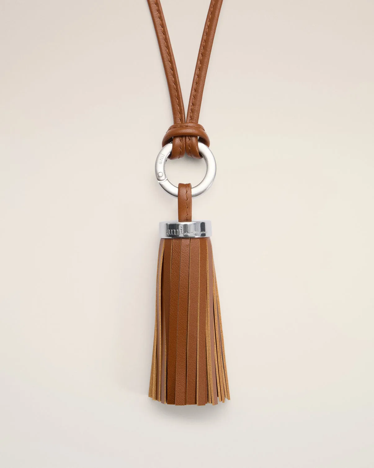 Brown Leather Pompom Keyring