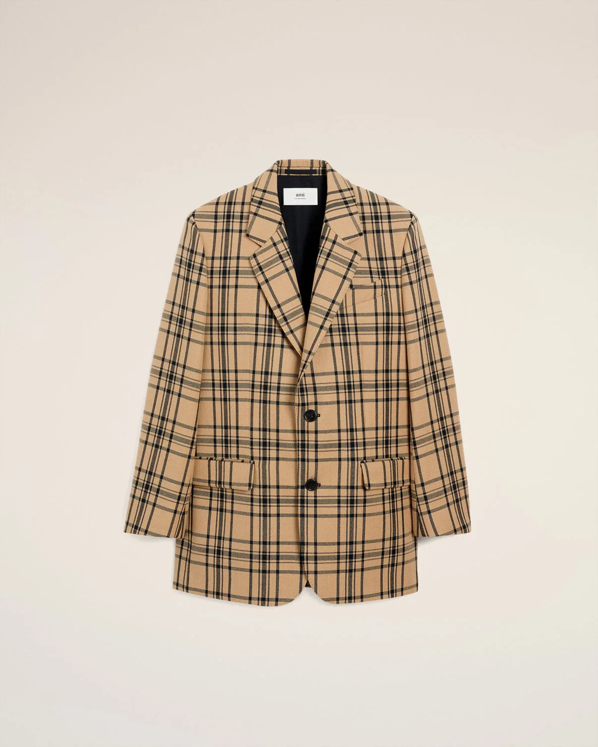Brown Wool Checked Loose Jacket