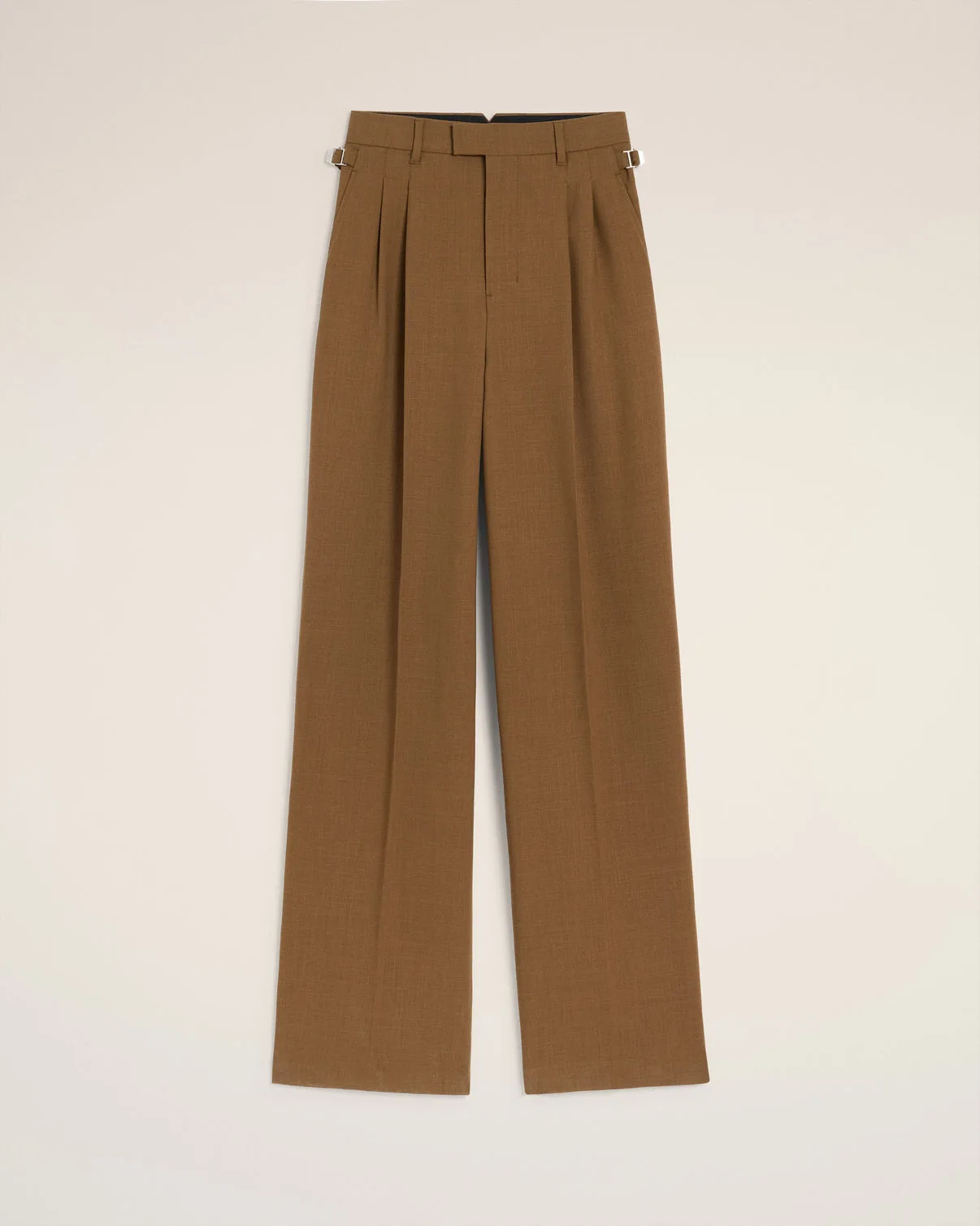 Brown Wool High Waist Tabs Wide Pants