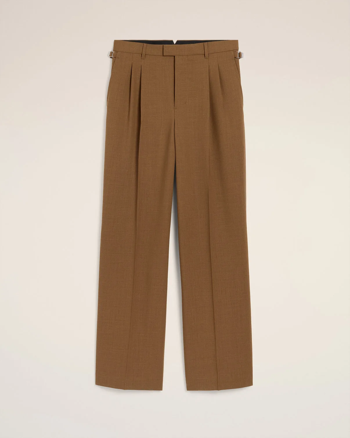 Brown Wool Tabs Wide Pants