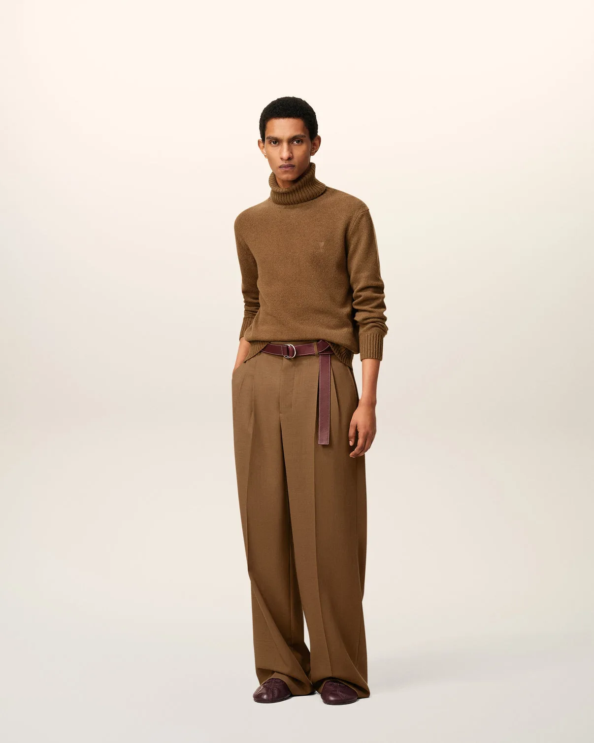 Brown Wool Tabs Wide Pants