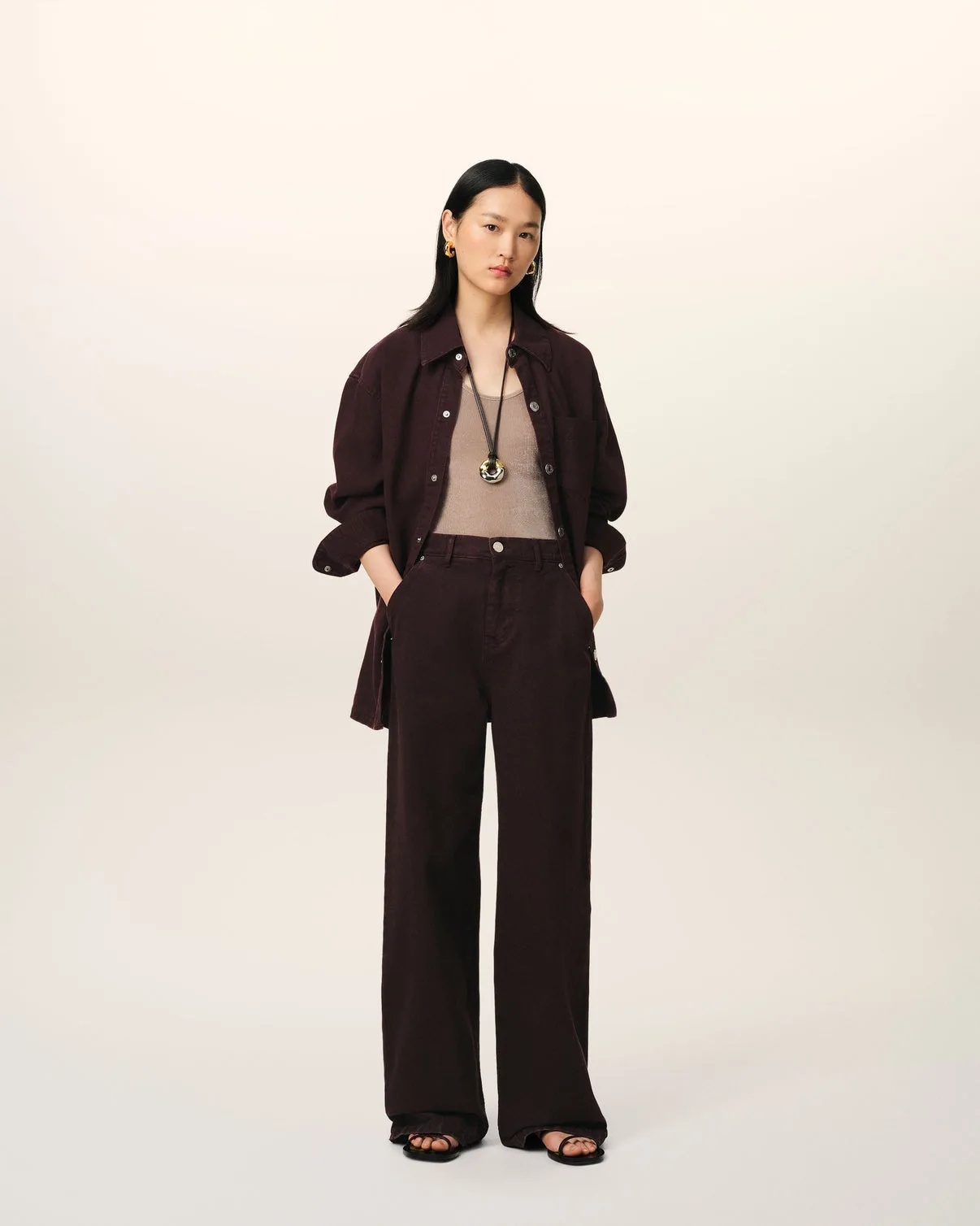 Burgundy Cotton Wide Fit Jeans