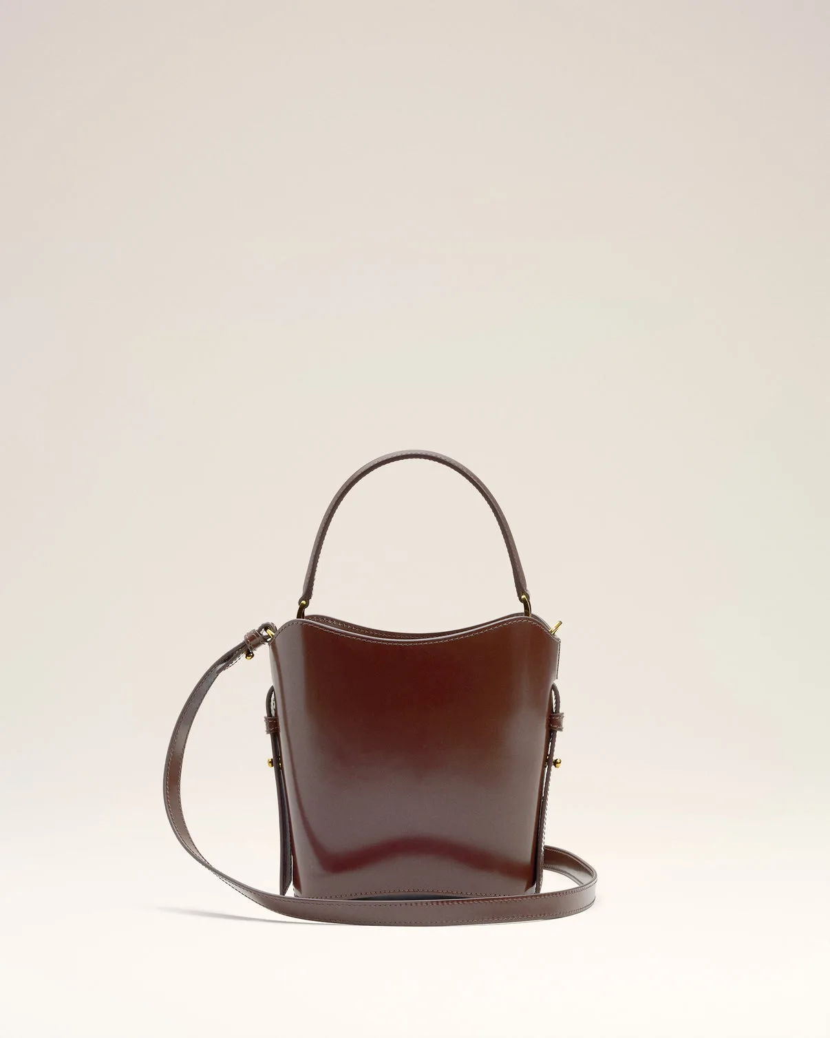 Burgundy Glazed Leather Mini Paris Paris Bucket Bag