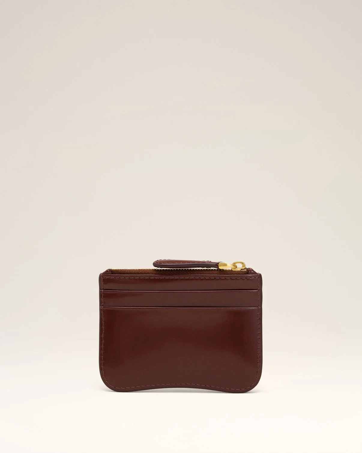 Burgundy Glazed Leather Paris Paris Zipped Card Holder