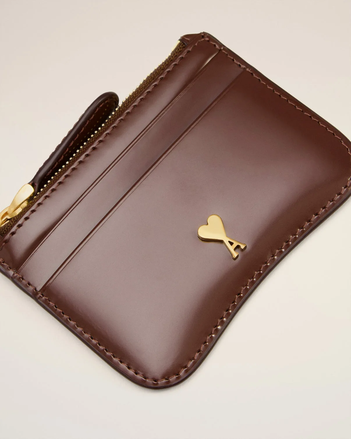 Burgundy Glazed Leather Paris Paris Zipped Card Holder