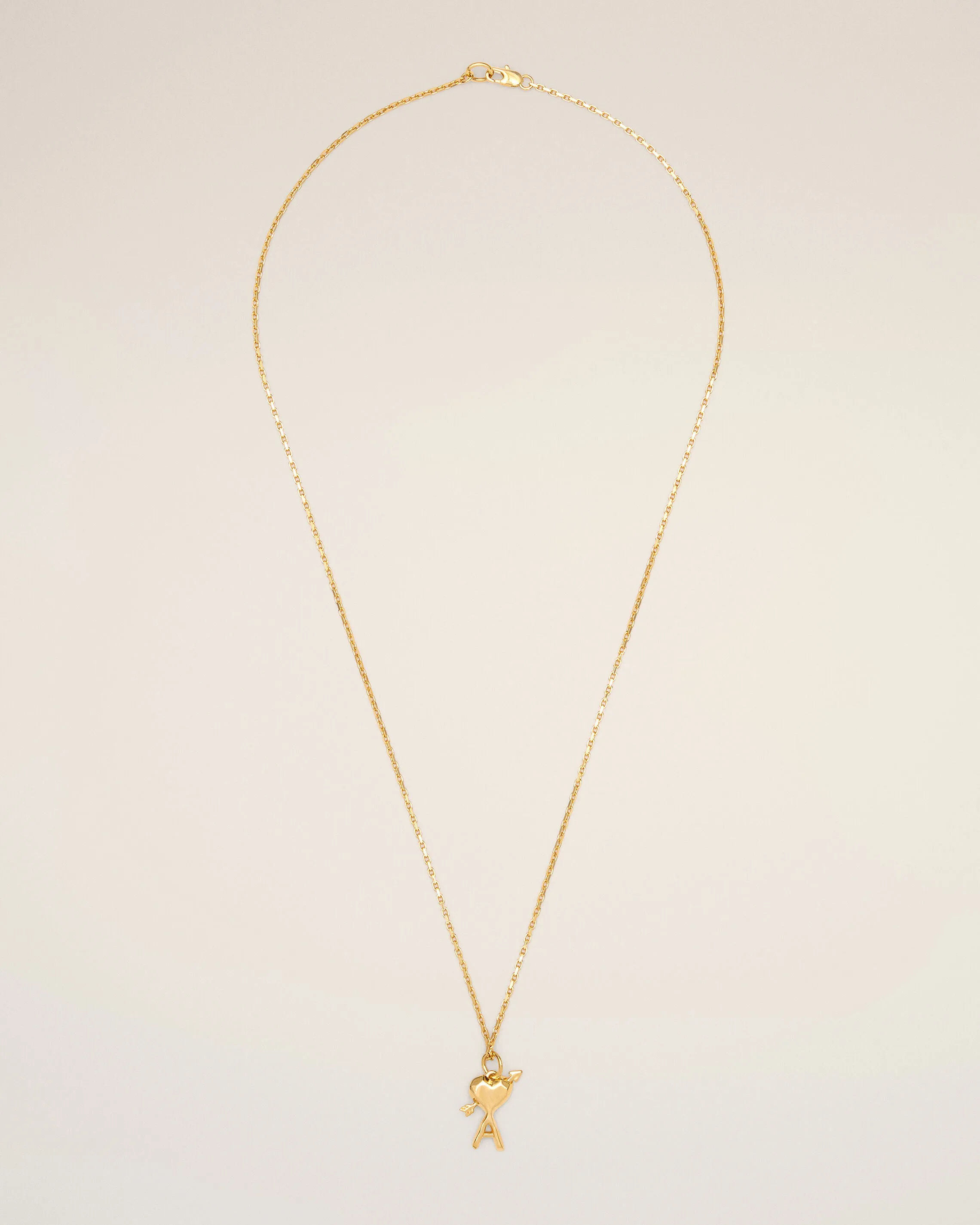 Gold brass necklace with hammered heart arrow