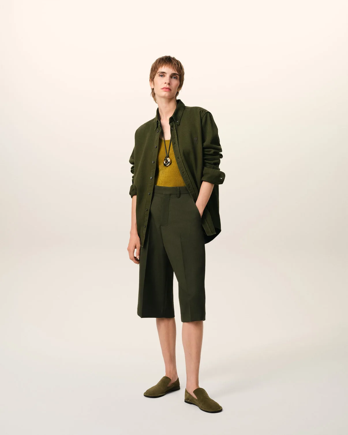 Green Cotton Button-Down Shirt