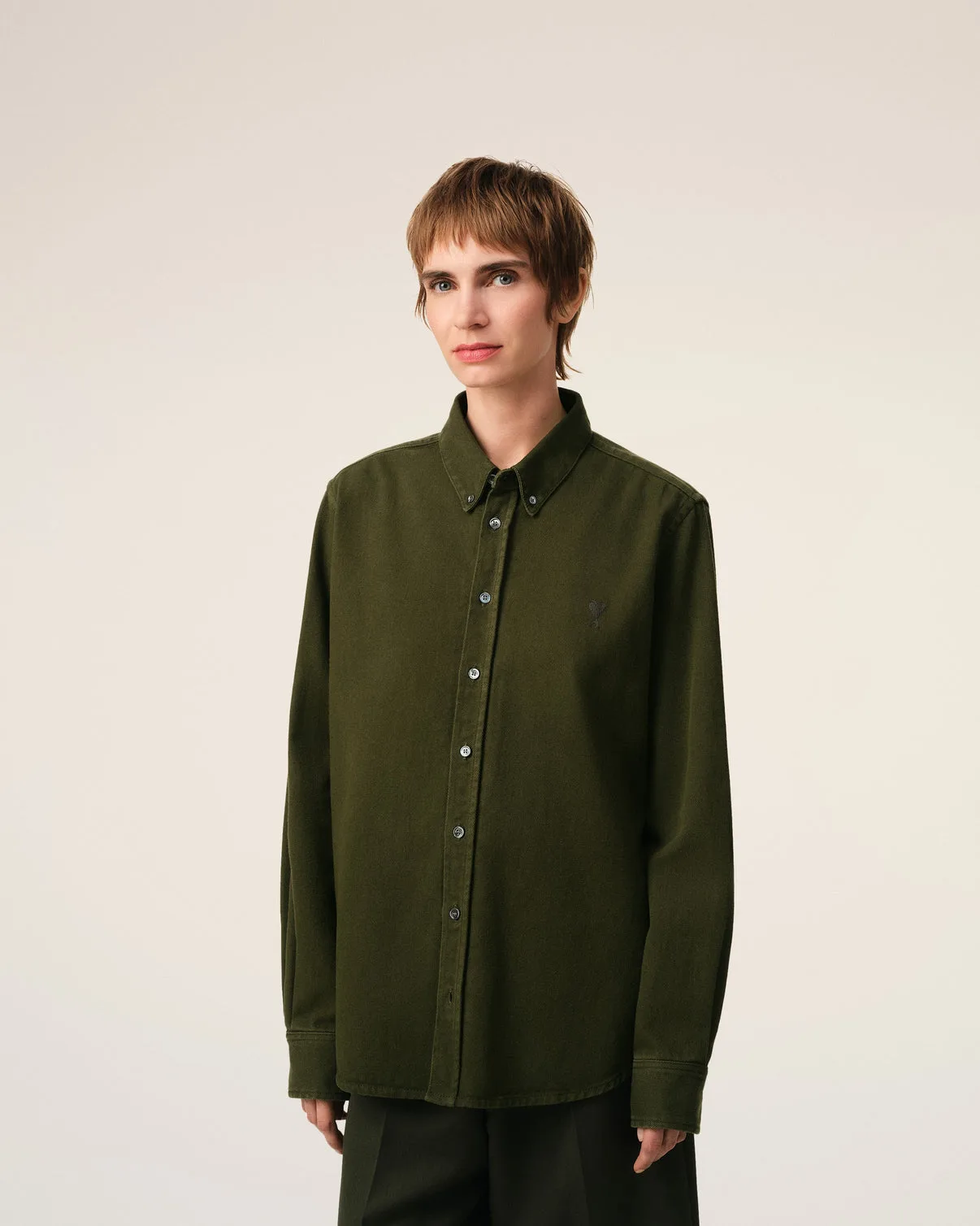 Green Cotton Button-Down Shirt