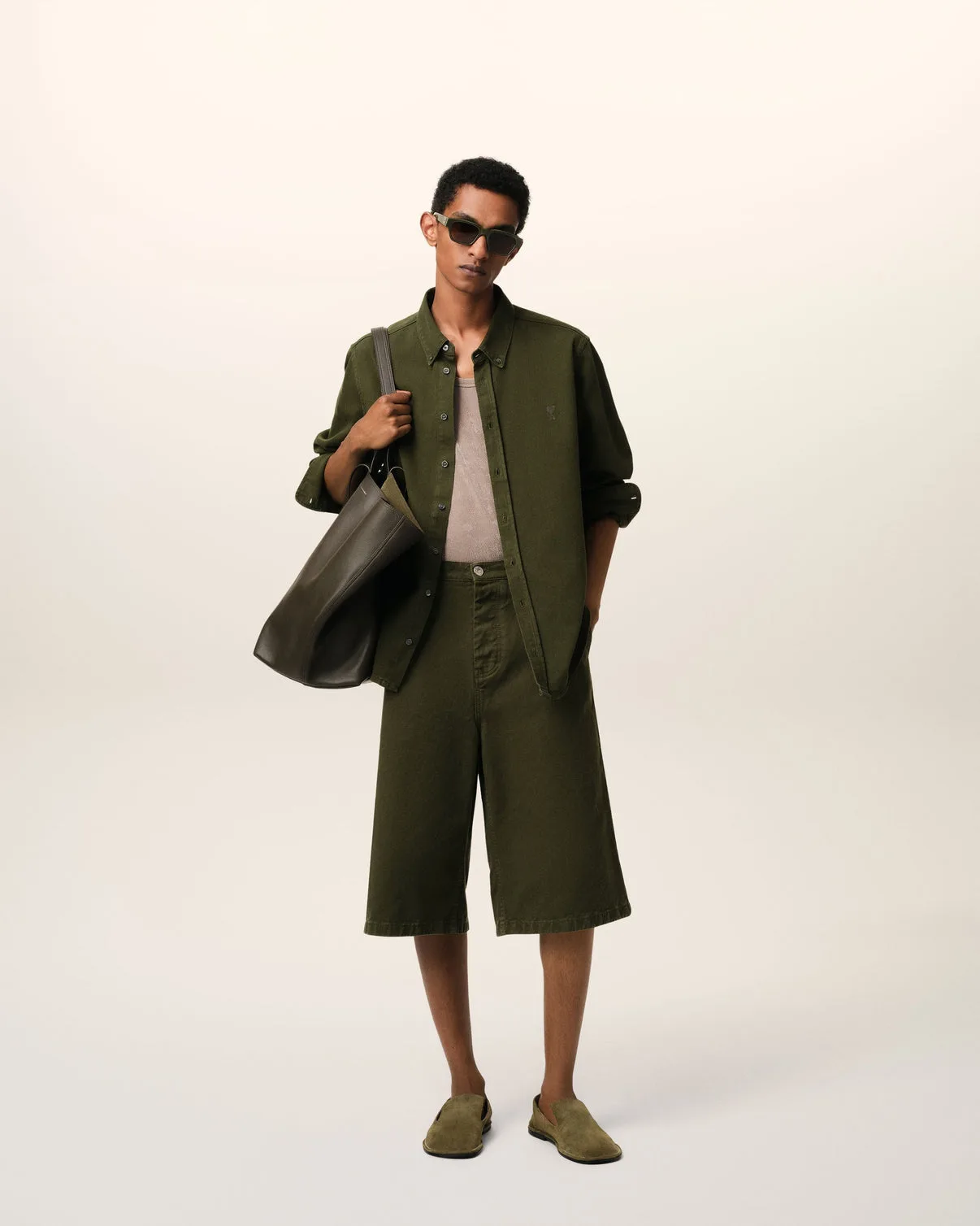 Green Cotton Button-Down Shirt