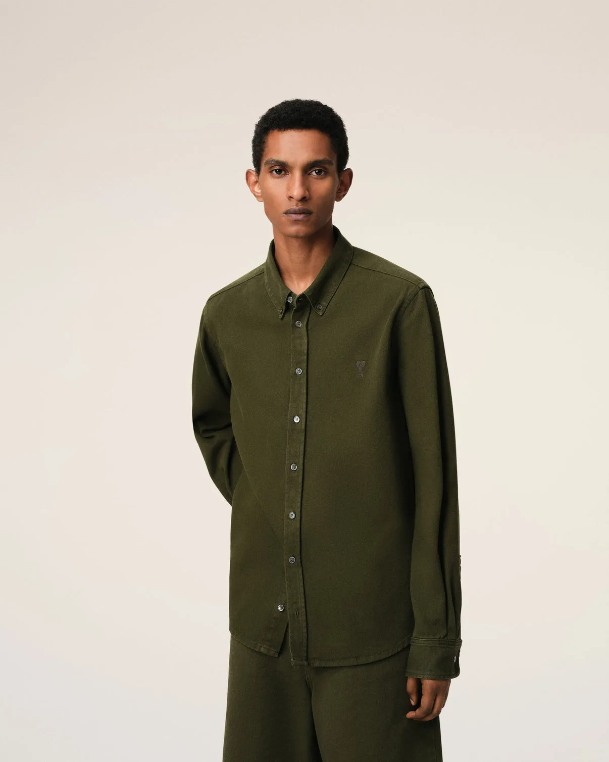Green Cotton Button-Down Shirt