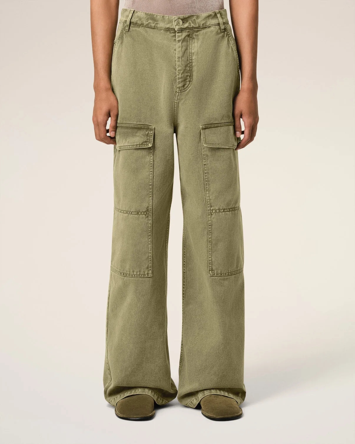 Green Cotton Cargo Wide Fit Jeans