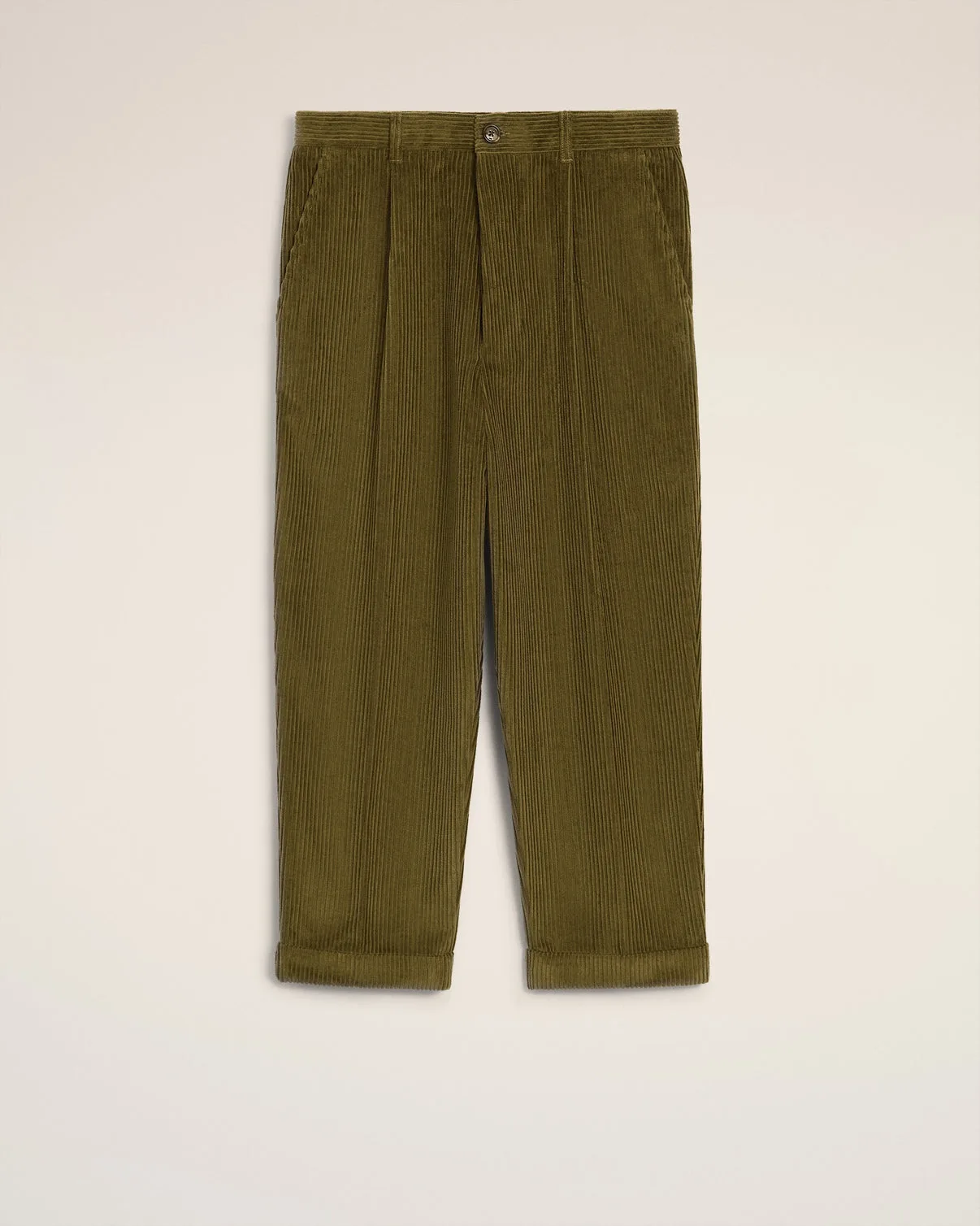 Green Cotton Carrot Corduroy Oversized Pants
