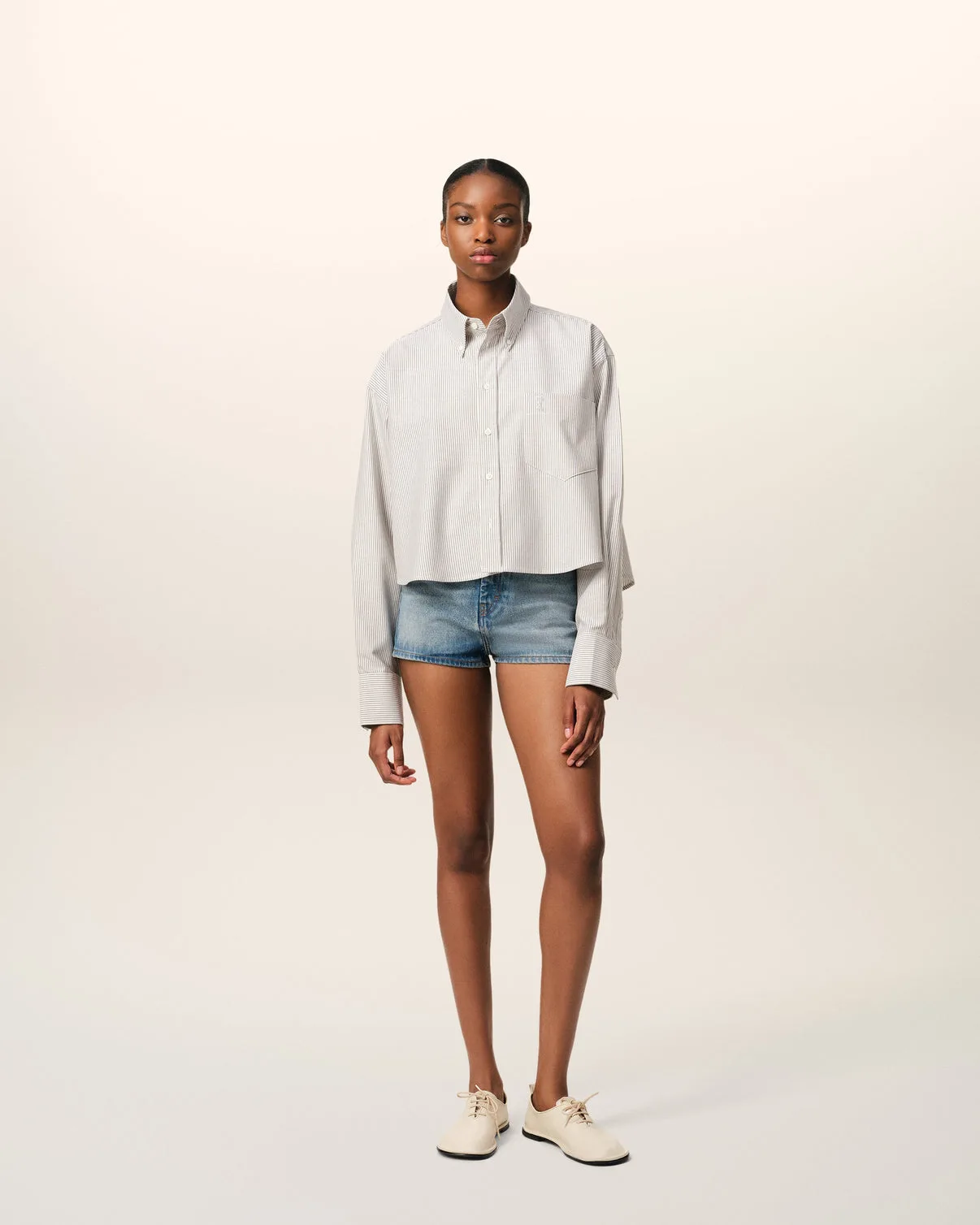 Green Cotton Cropped Oversized Shirt