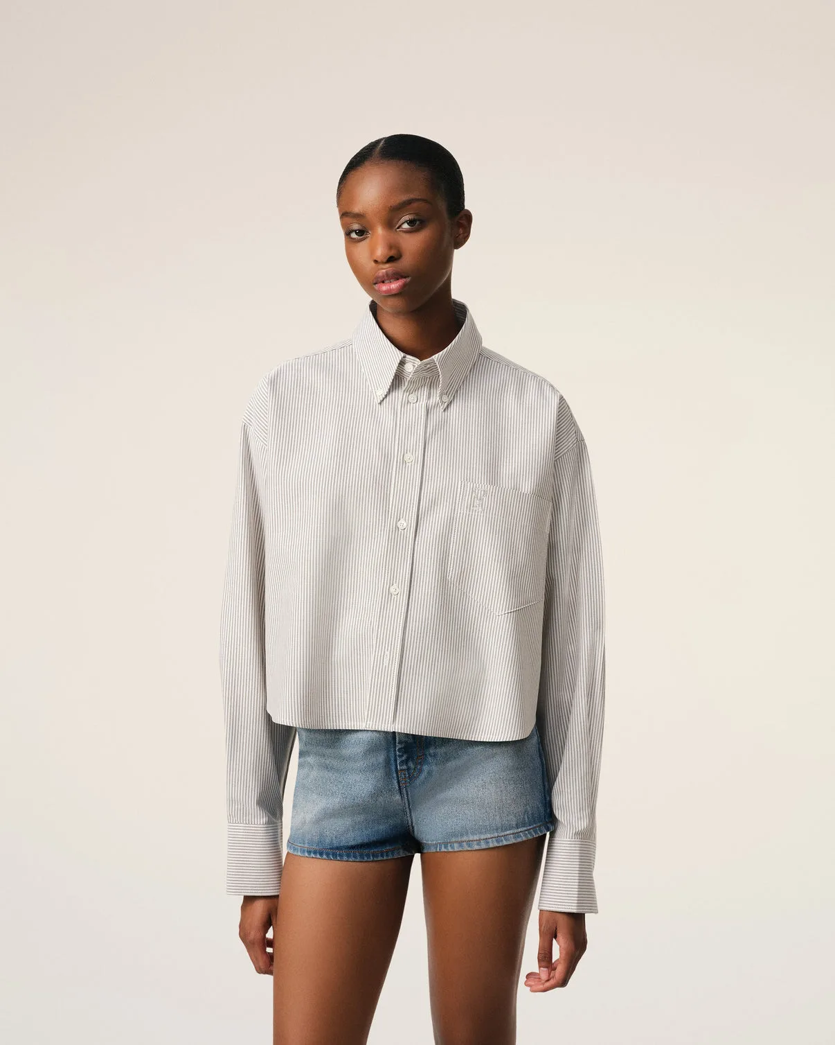 Green Cotton Cropped Oversized Shirt