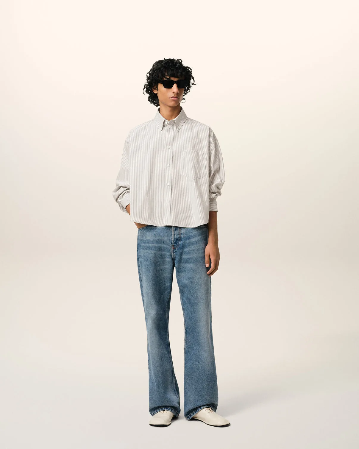 Green Cotton Cropped Oversized Shirt