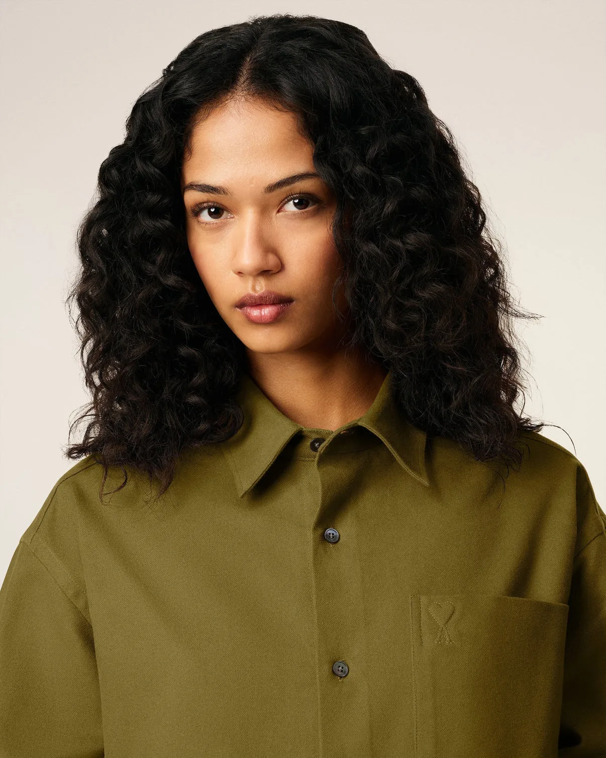 Green Cotton Embossed Boxy Shirt