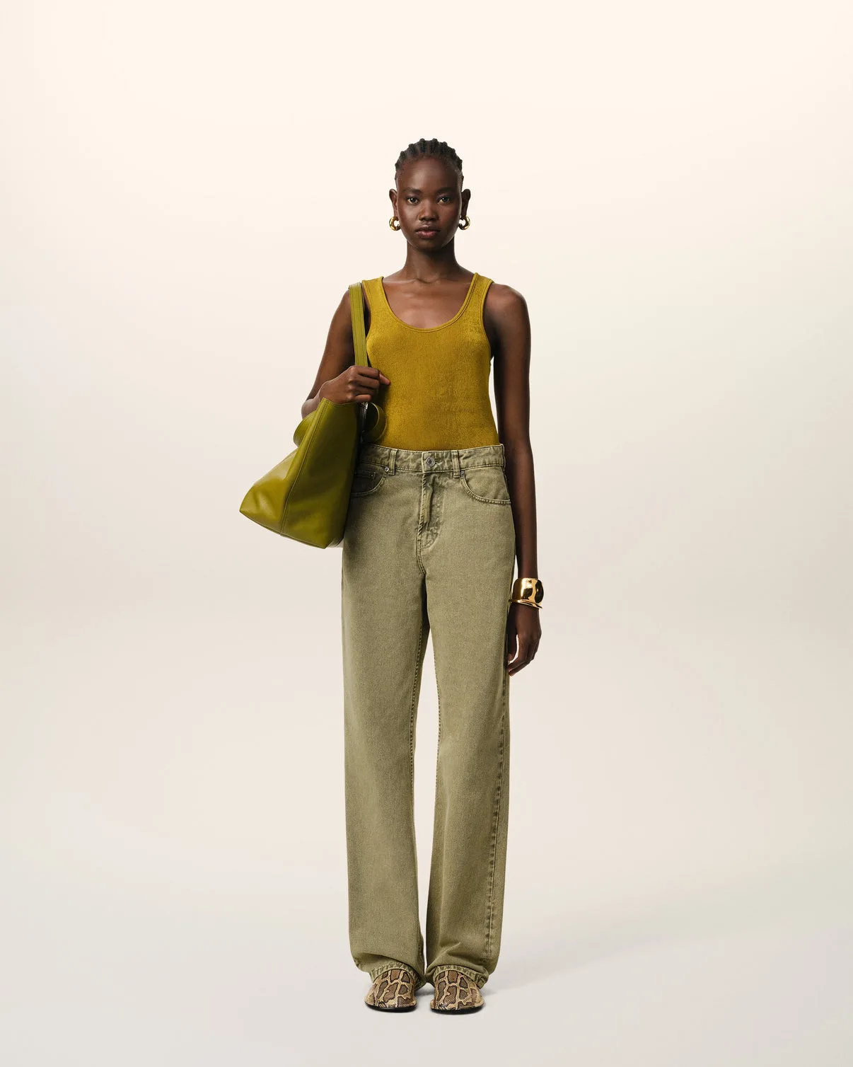 Green Cotton Large Fit Jeans
