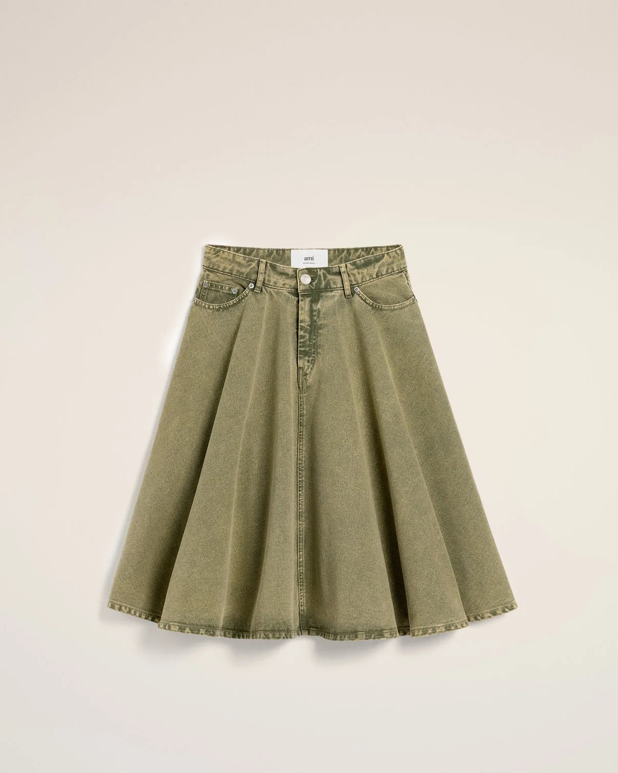 Green Cotton Midi Skirt With Godets