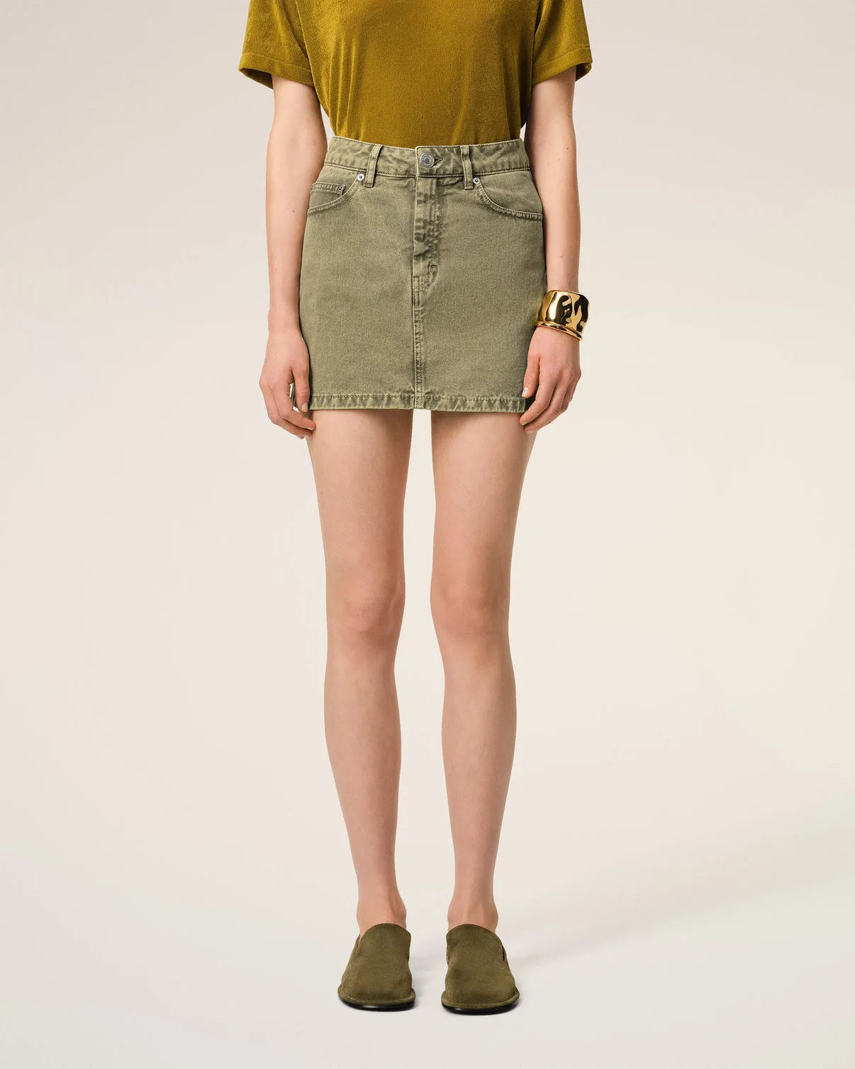 Green Cotton Mini Skirt