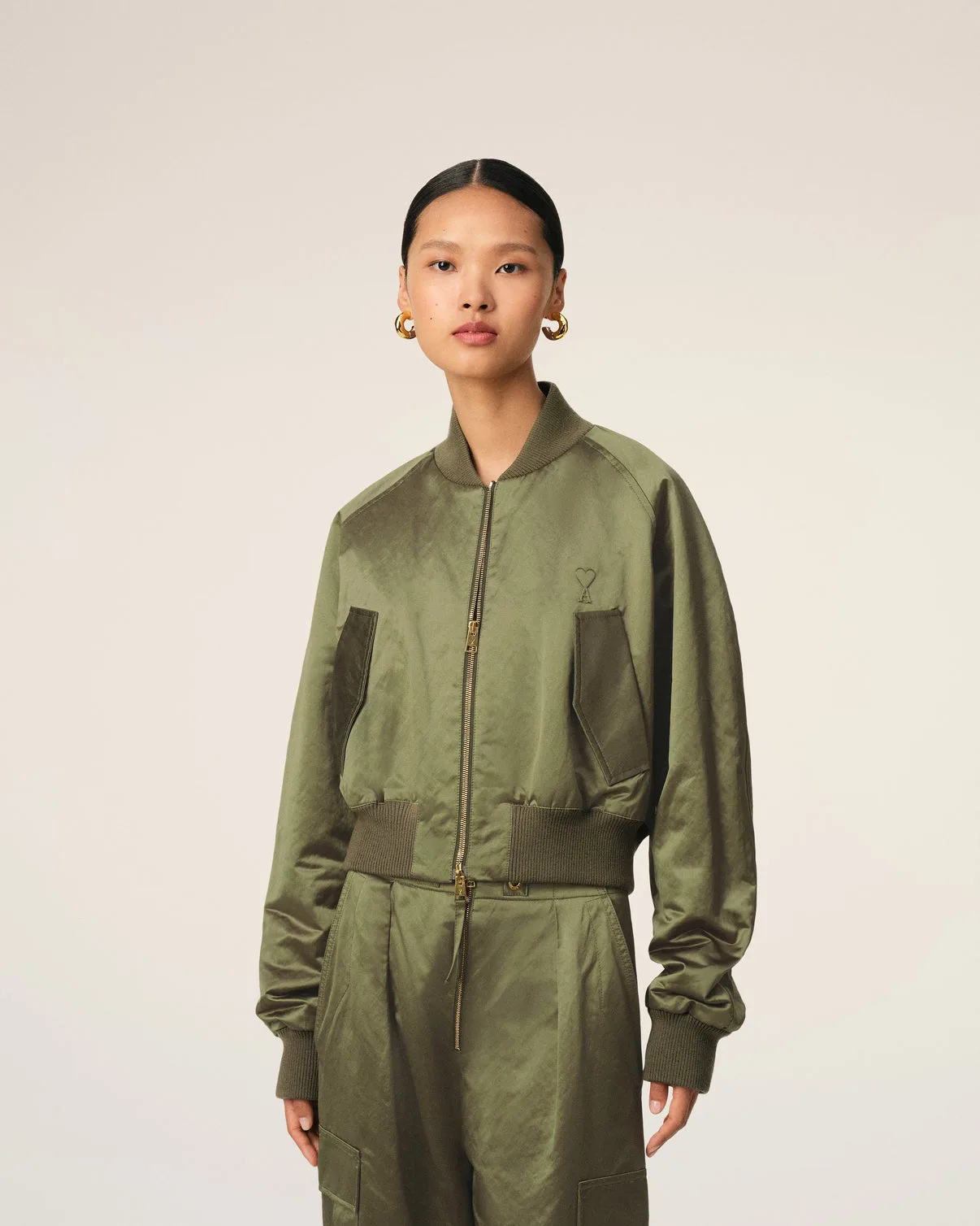 Green Cotton Satin Bomber