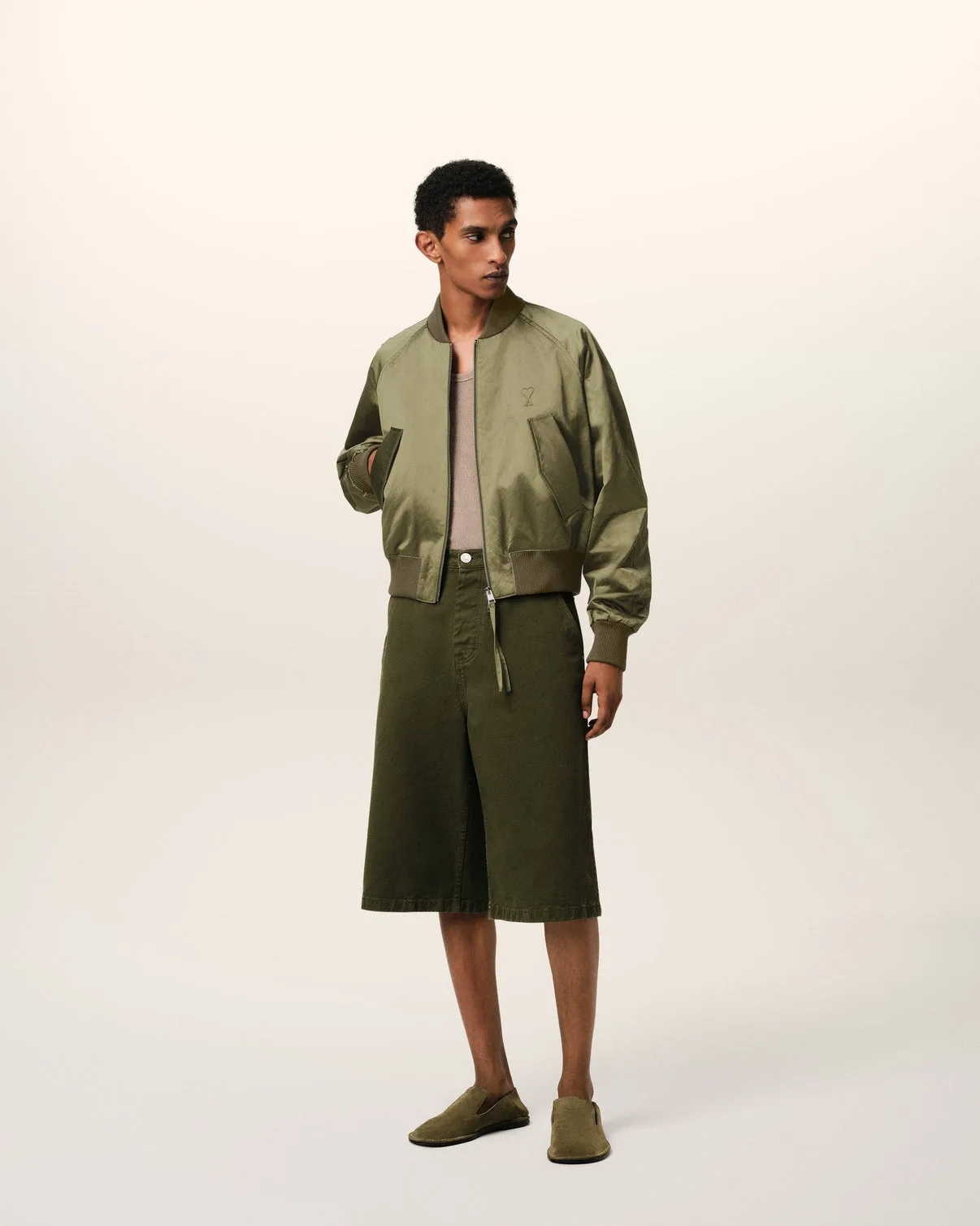 Green Cotton Satin Bomber