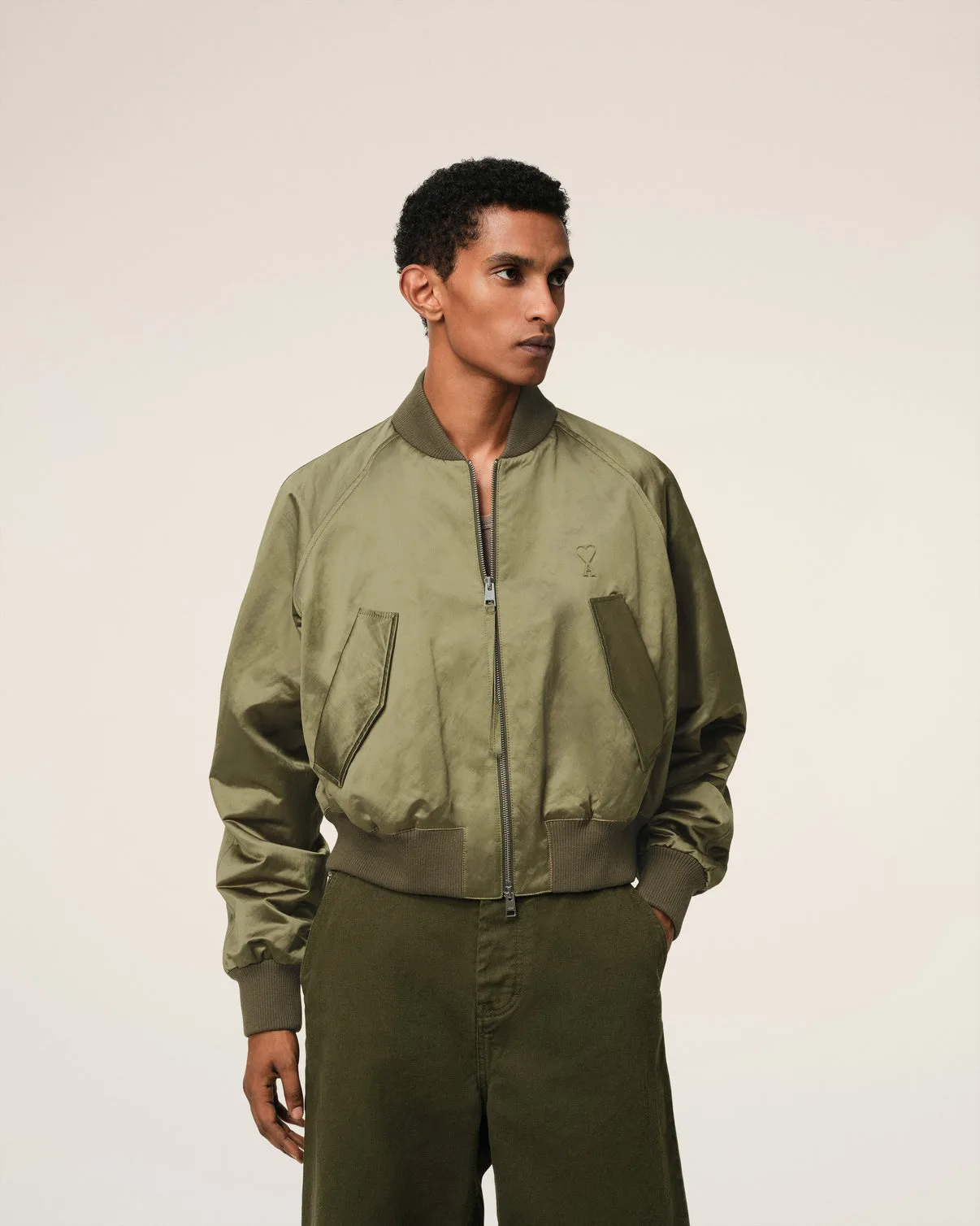 Green Cotton Satin Bomber