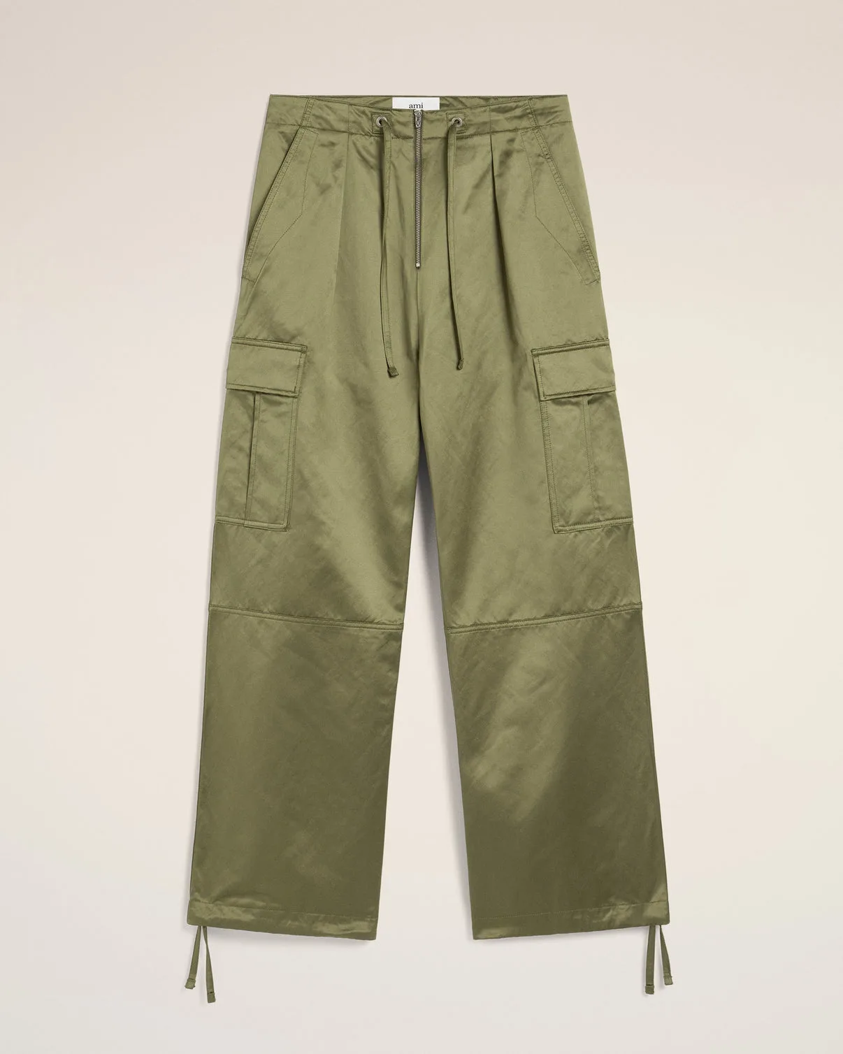 Green Cotton Satin Zipped Cargo Pants