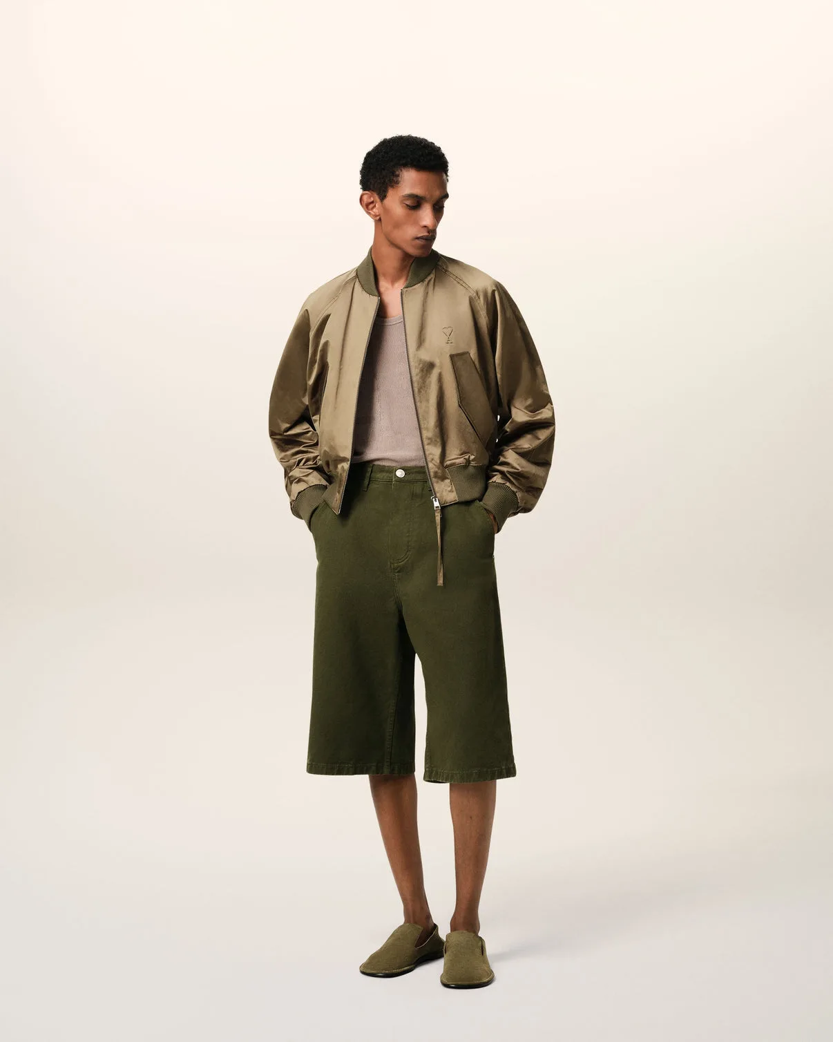 Green Cotton Wide Fit Bermuda Short