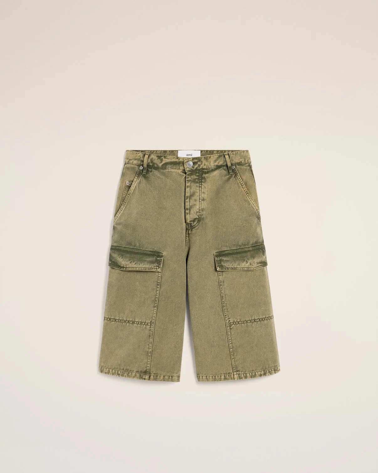 Green Cotton Wide Fit Cargo Bermuda Short
