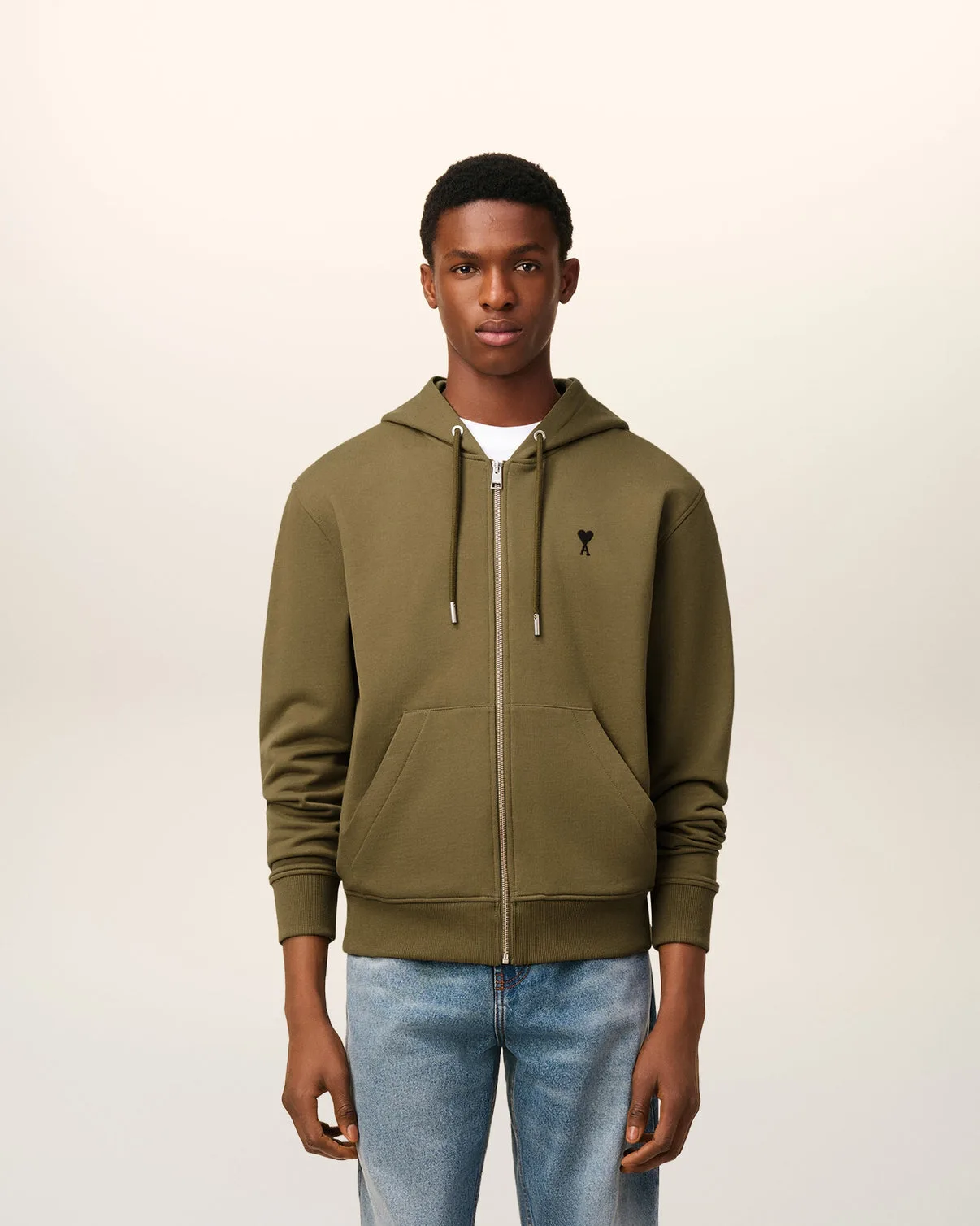 Green Cotton Zipped Hoodie