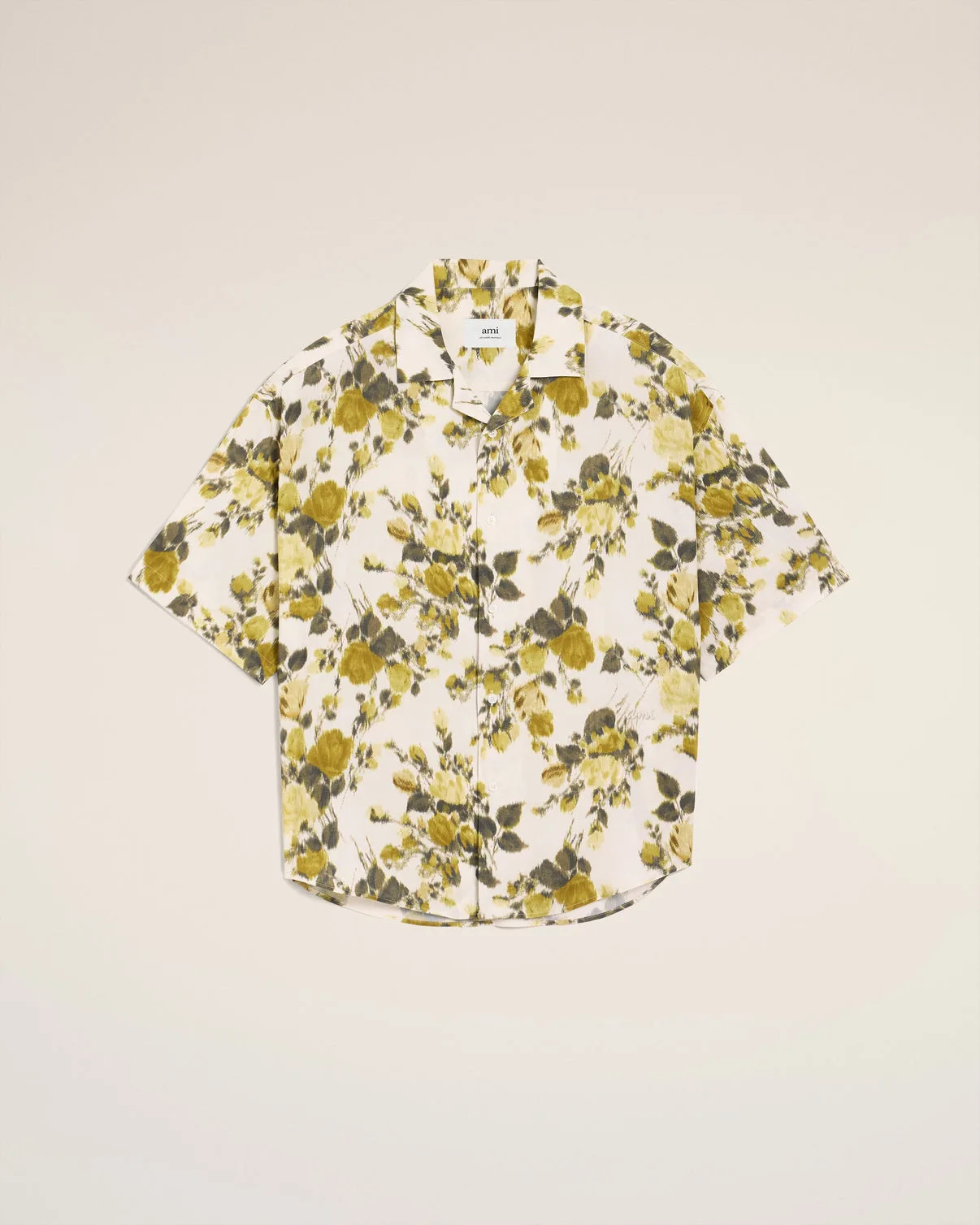 Green Flower Printed Short Sleeved Camp Shirt