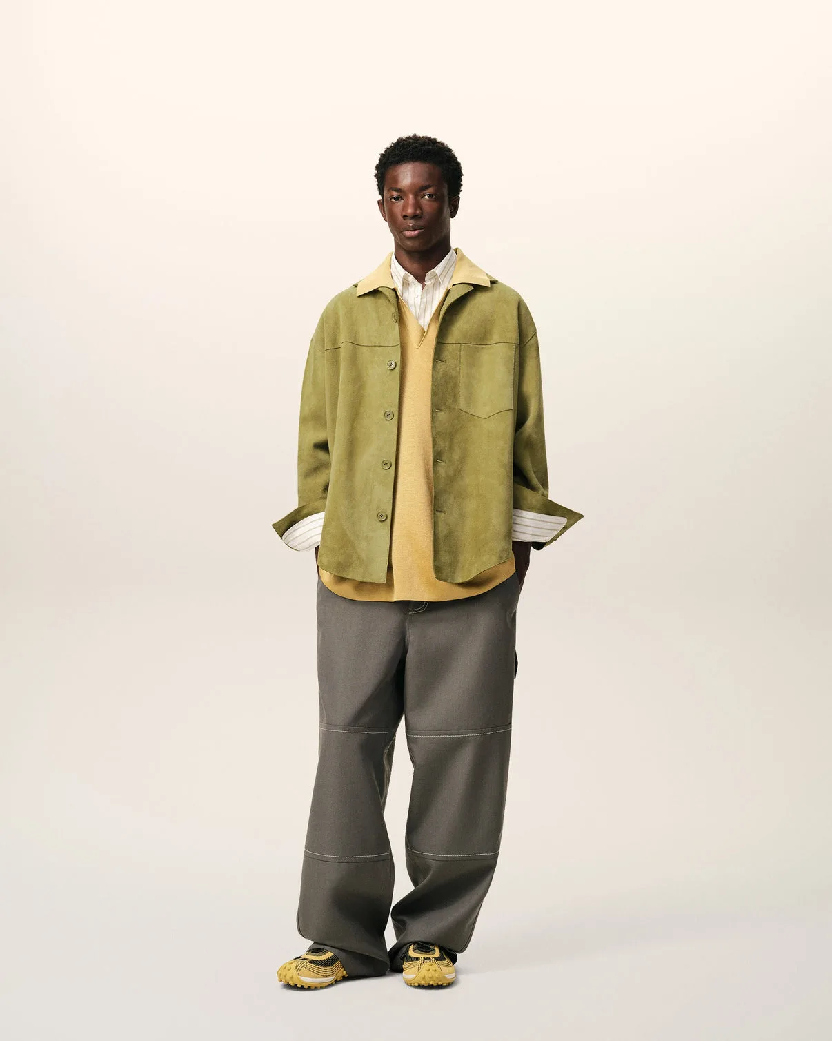 Green Goat Leather Buttoned Overshirt