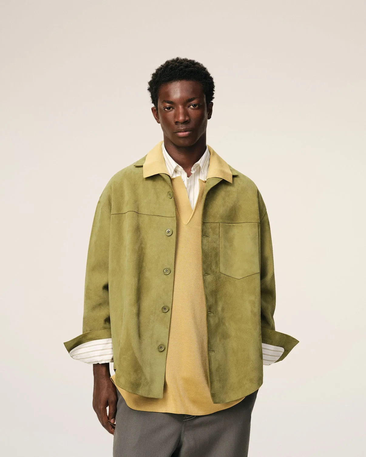 Green Goat Leather Buttoned Overshirt