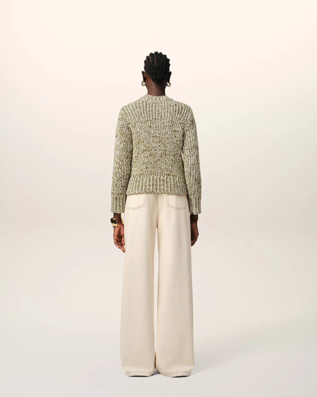 Green Mouliné Textured Knit Crewneck Sweater