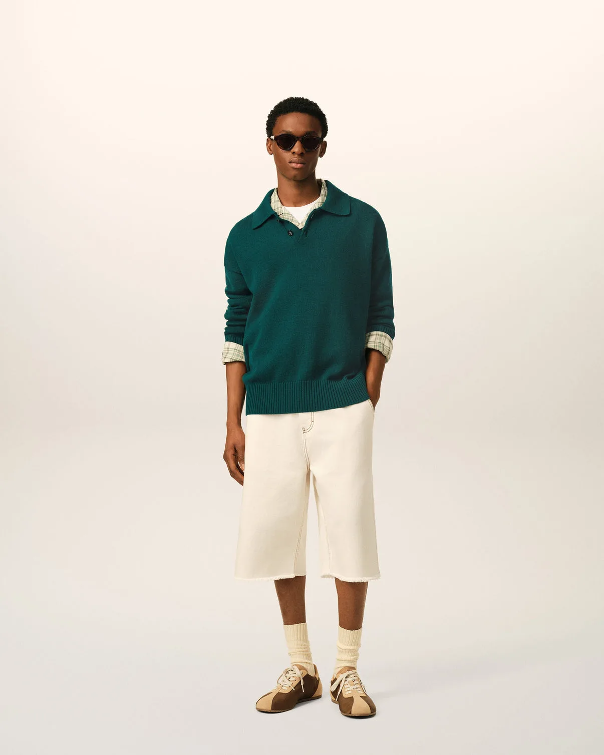 Green Wool And Cotton Boxy Polo