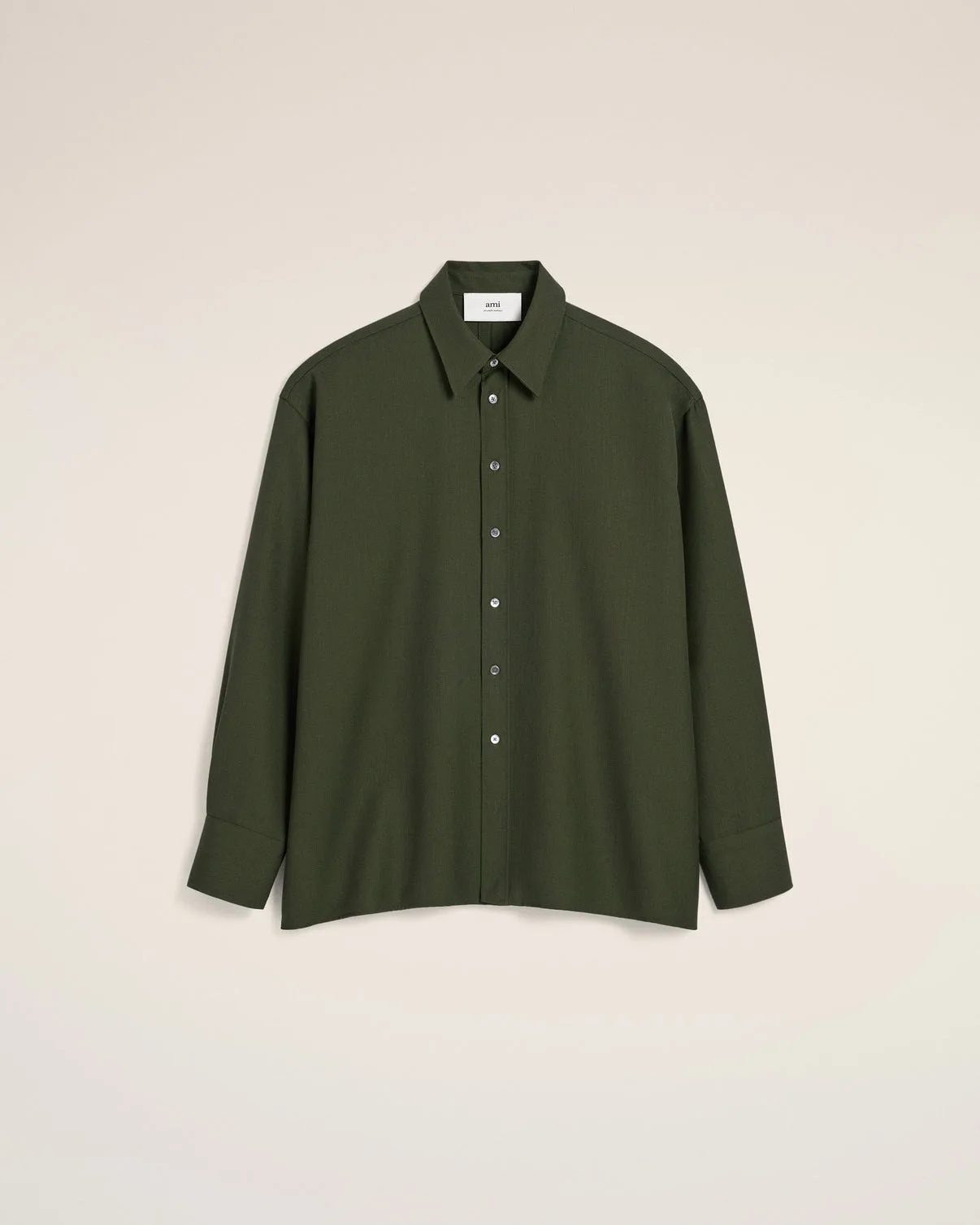 Green Wool Back Slit Loose Shirt
