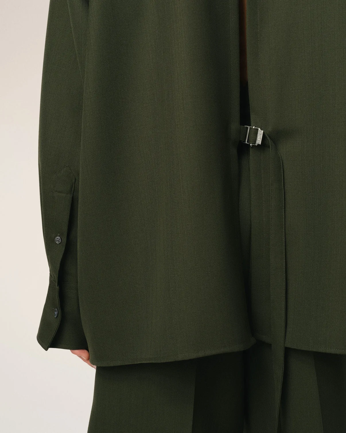 Green Wool Back Slit Loose Shirt