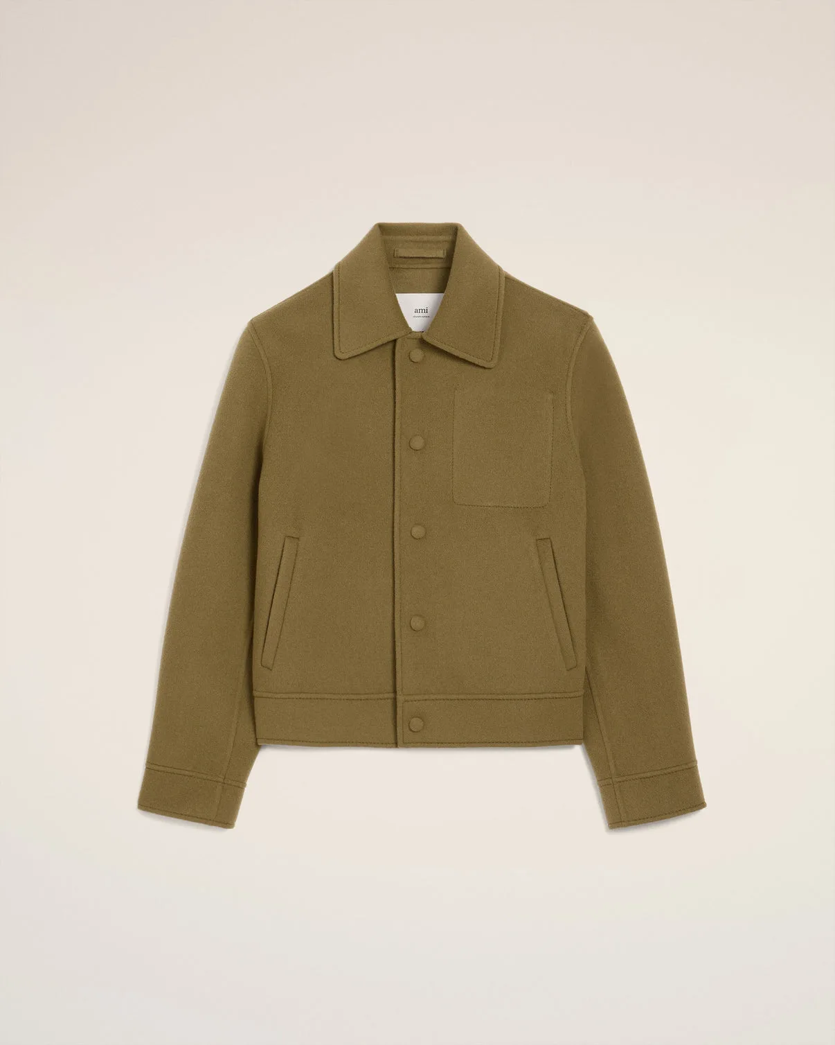 Green Wool Boxy Buttoned Jacket