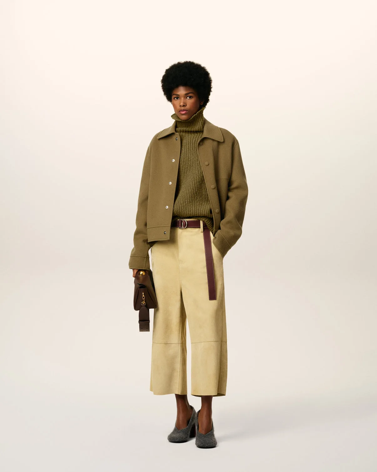 Green Wool Boxy Buttoned Jacket