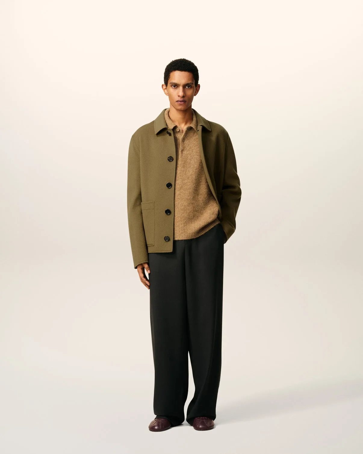 Green Wool Boxy Buttoned Jacket