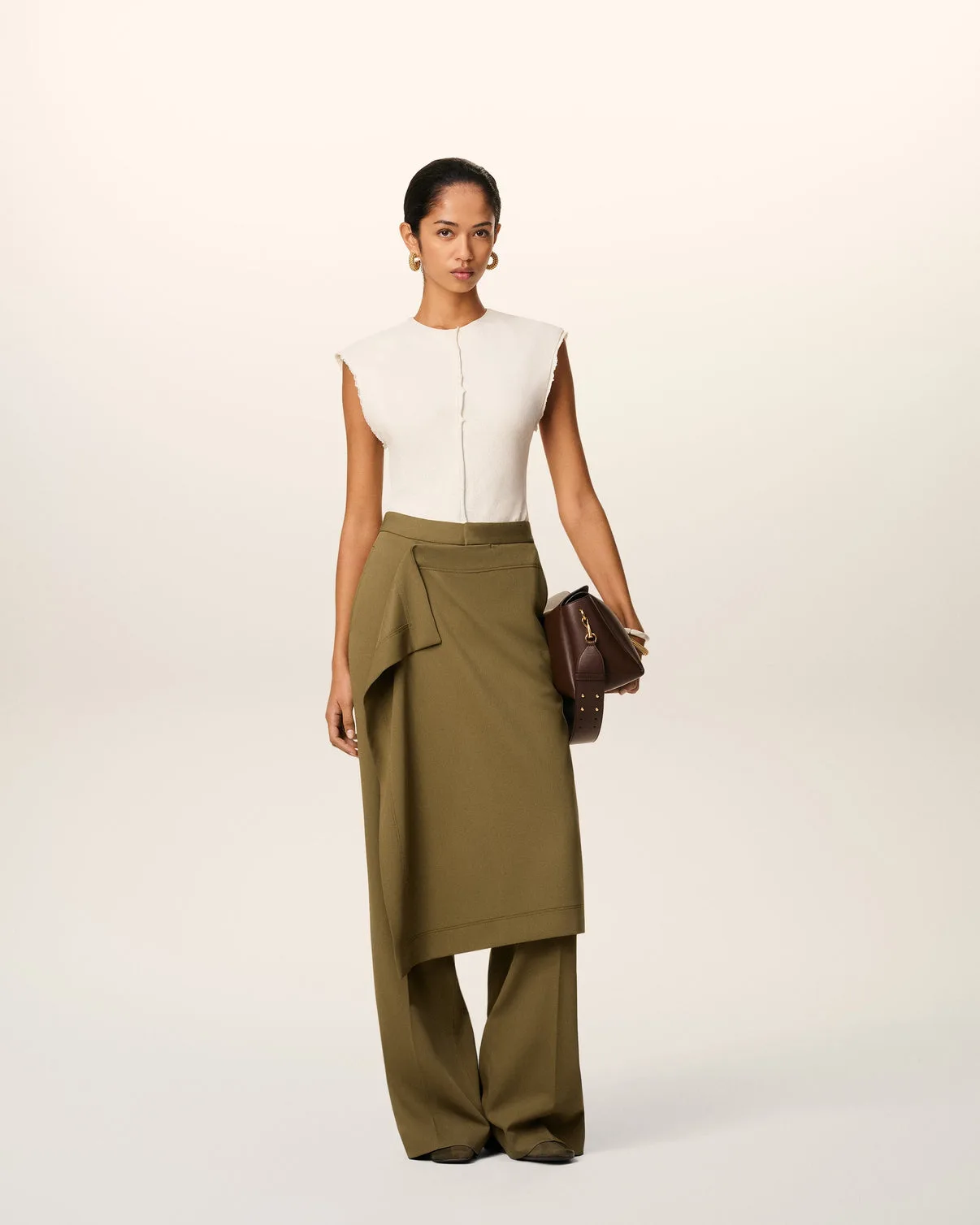 Green Wool Front Panel Large Pants