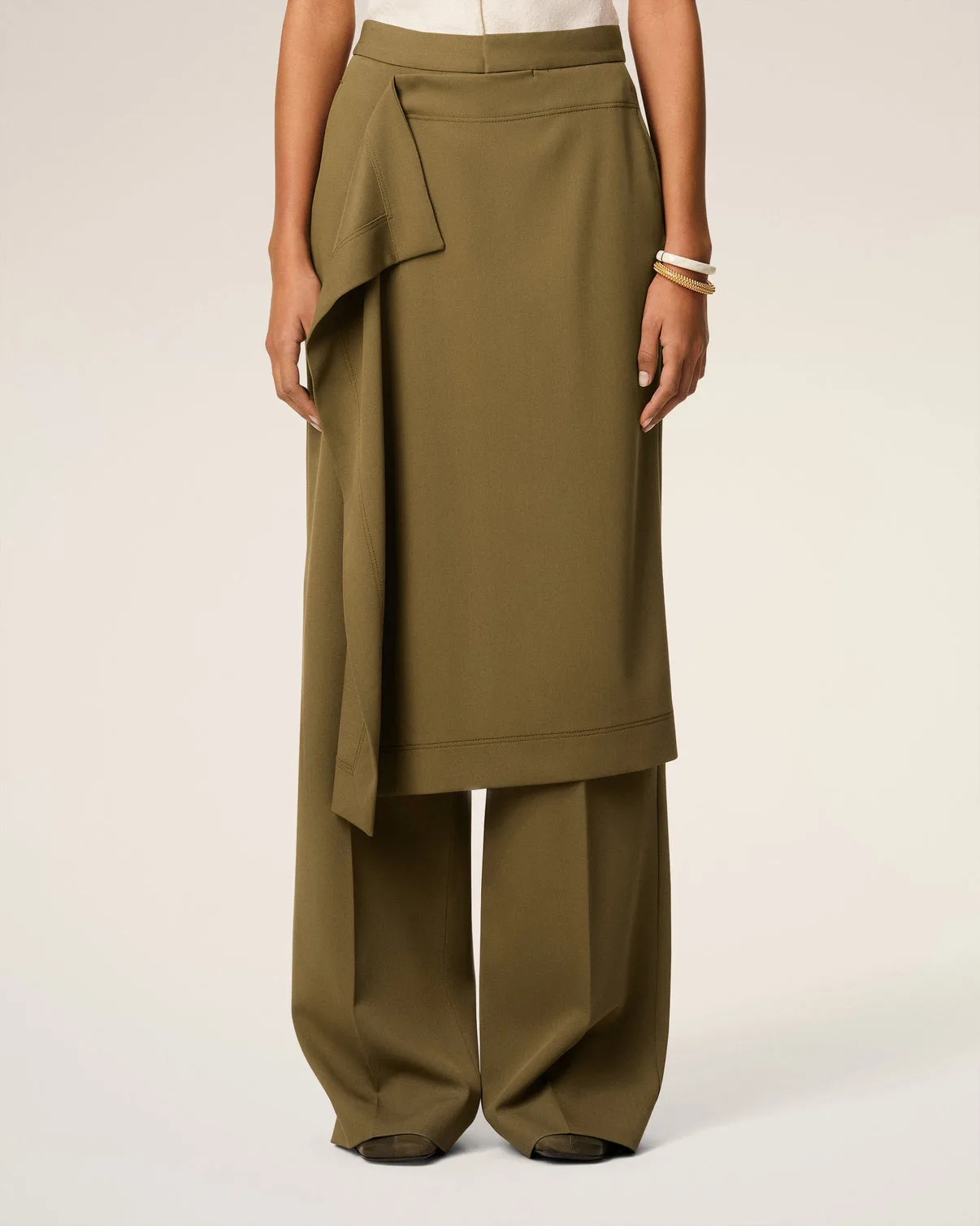 Green Wool Front Panel Large Pants