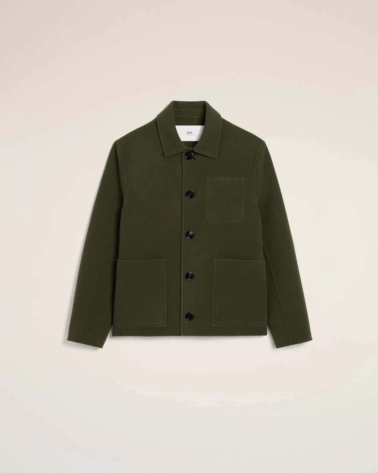 Green Wool Knit Boxy Buttoned Jacket