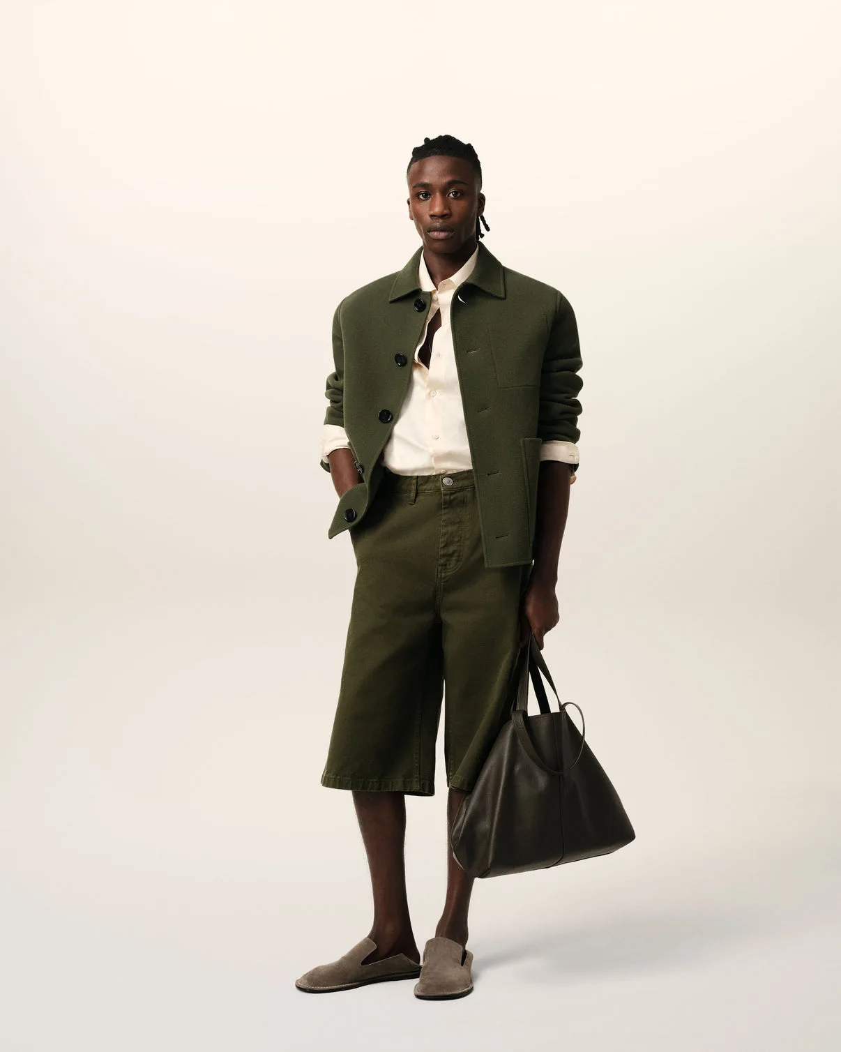 Green Wool Knit Boxy Buttoned Jacket